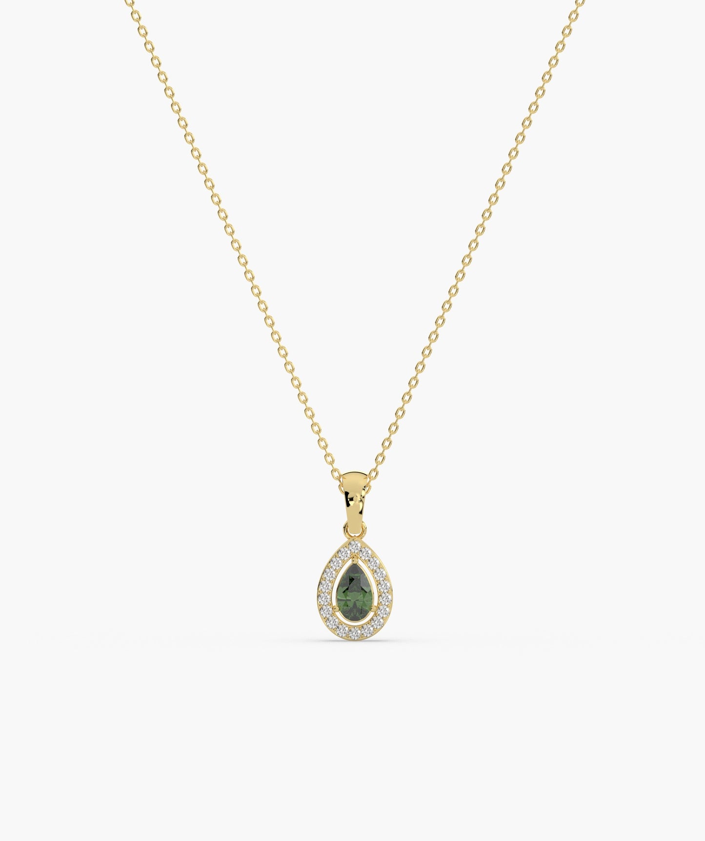 Green Pear 14K Gold Halo Pendant