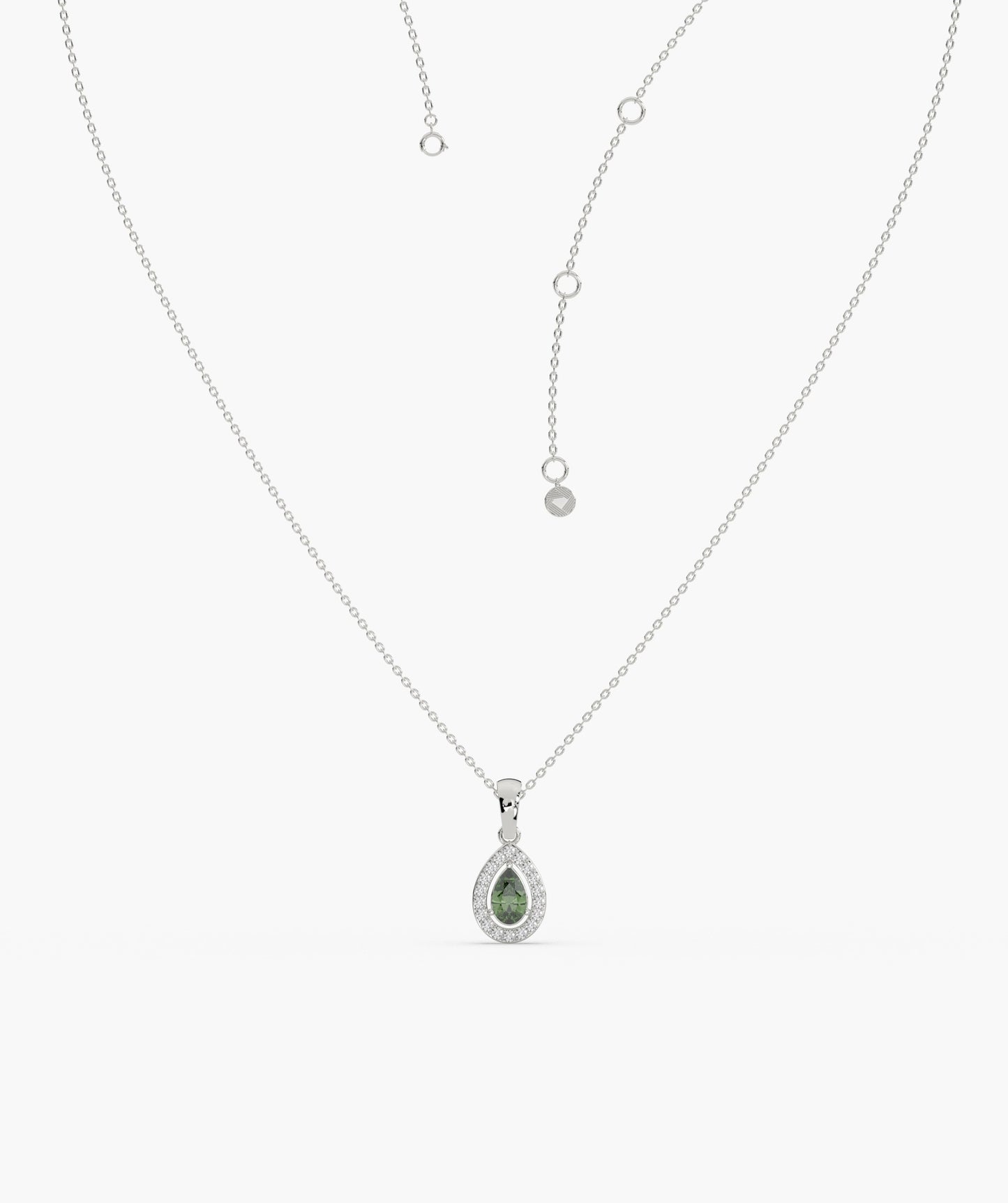 Green Pear 14K Gold Halo Pendant