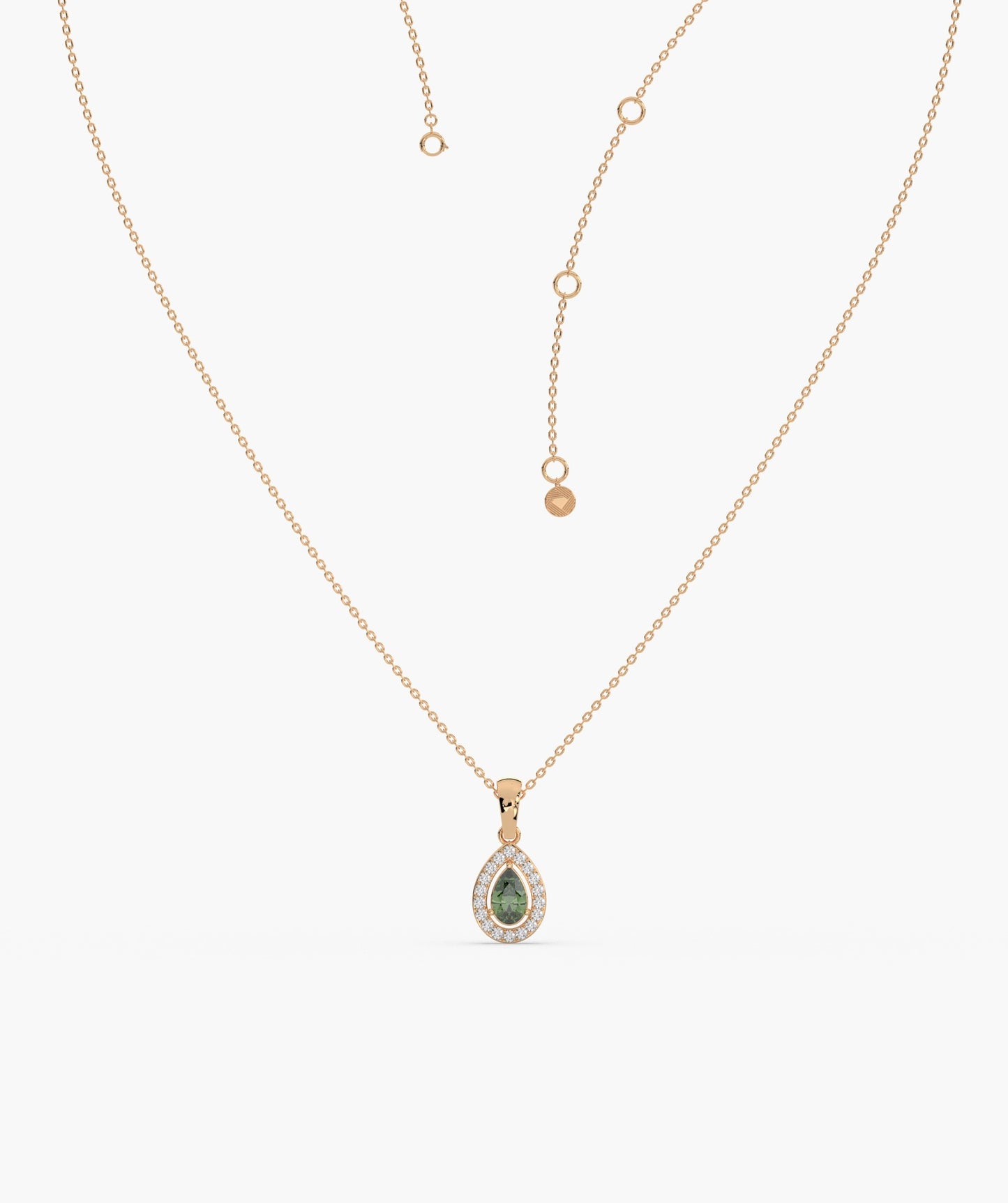 Green Pear 14K Gold Halo Pendant