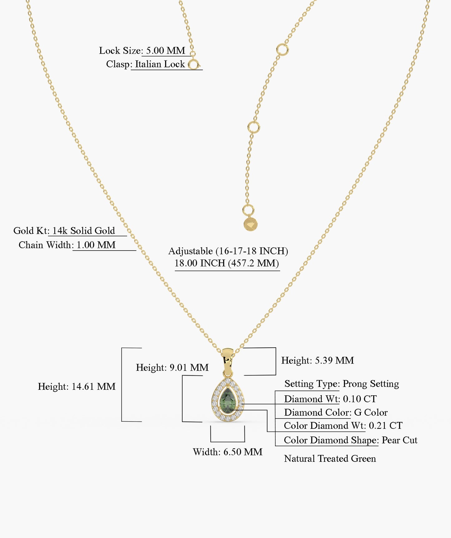Green Pear 14K Gold Halo Pendant