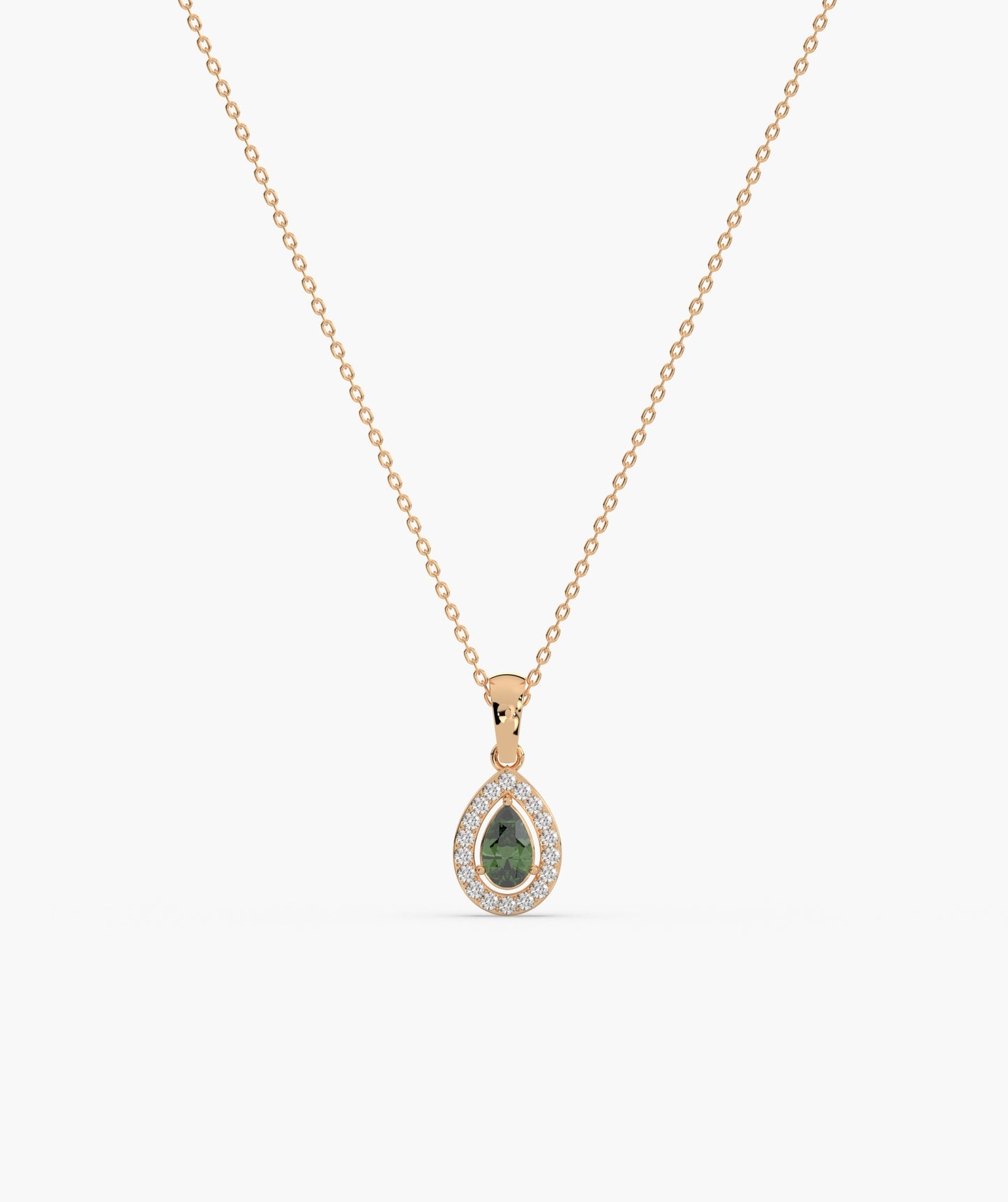 Green Pear 14K Gold Halo Pendant