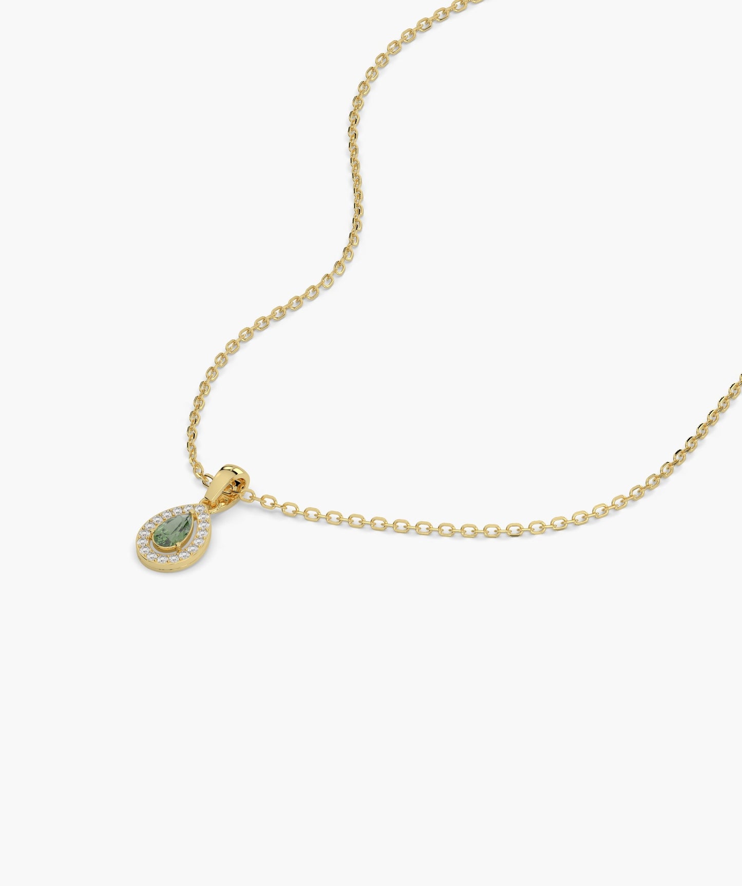 Green Pear 14K Gold Halo Pendant