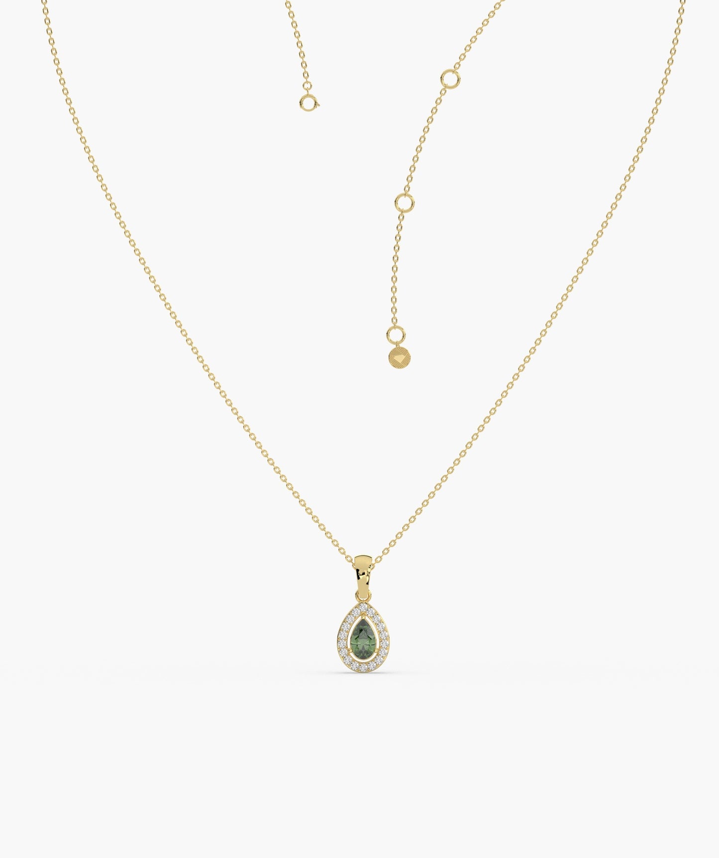 Green Pear 14K Gold Halo Pendant