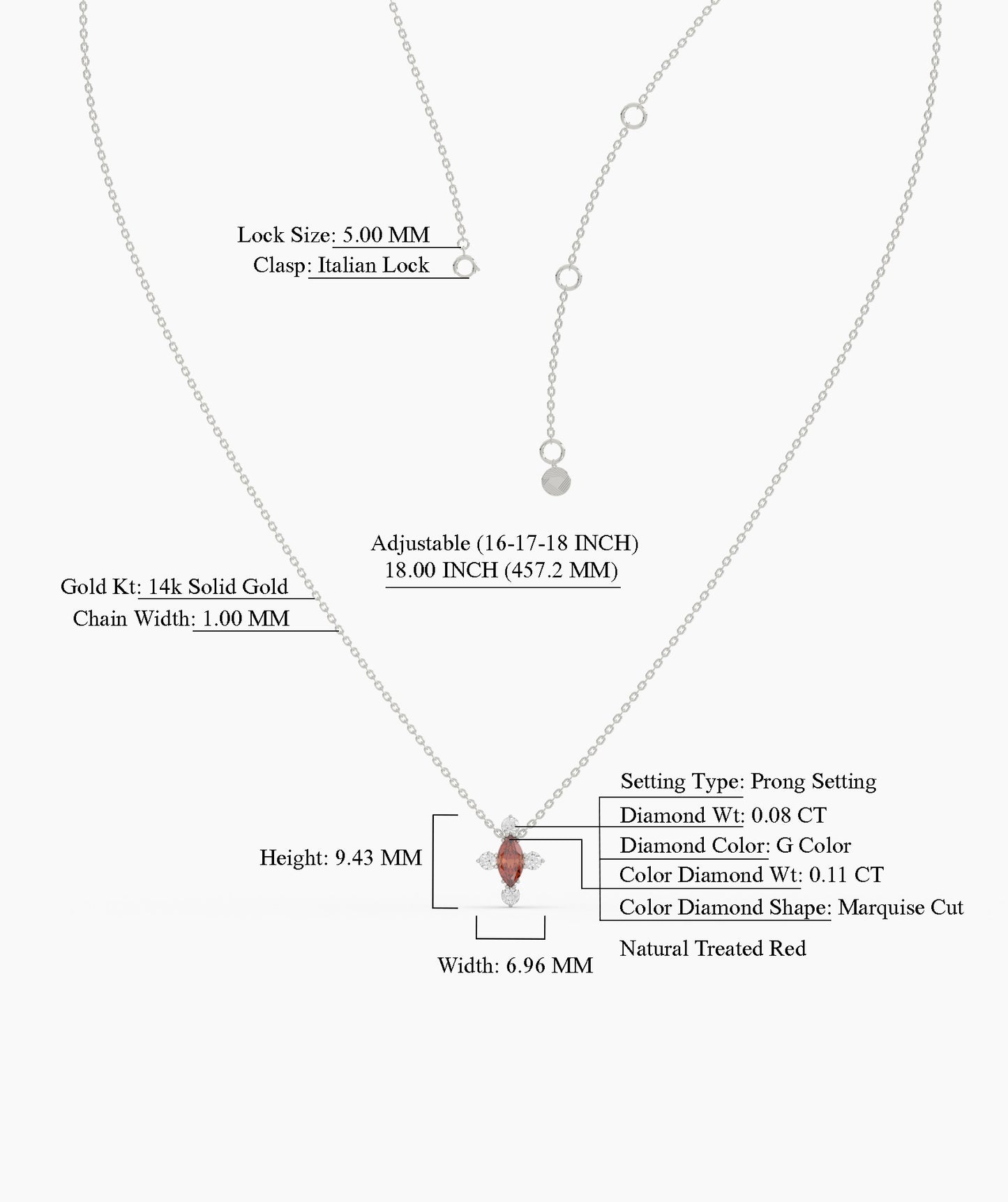 Marquise Red Diamond Cross Necklace