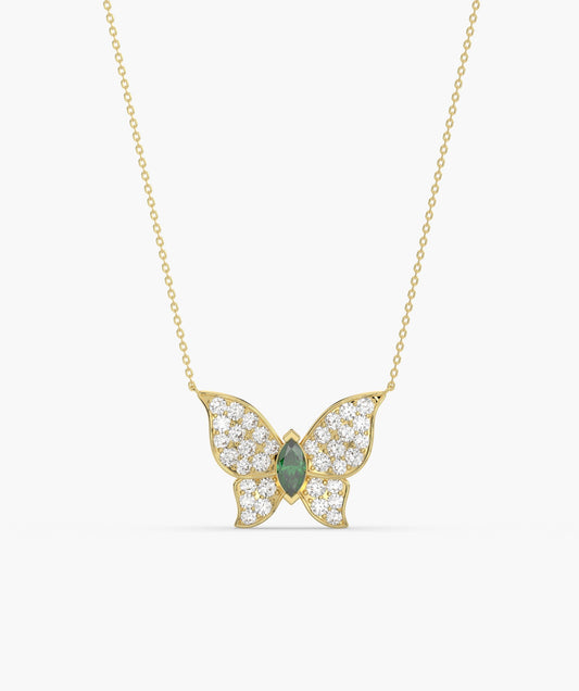 Emerald Heart Butterfly Necklace
