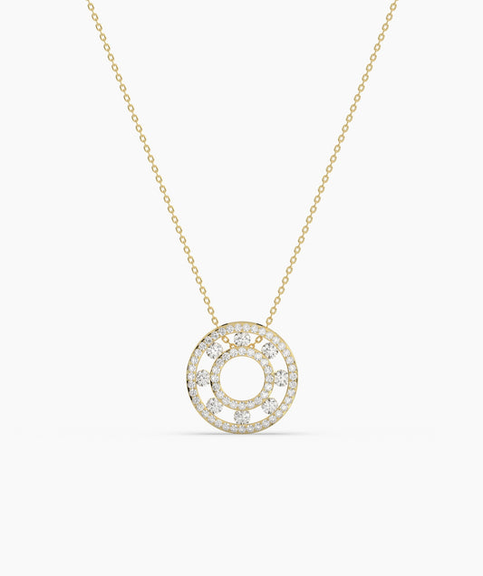 Diamond Halo Circle Pendant Necklace
