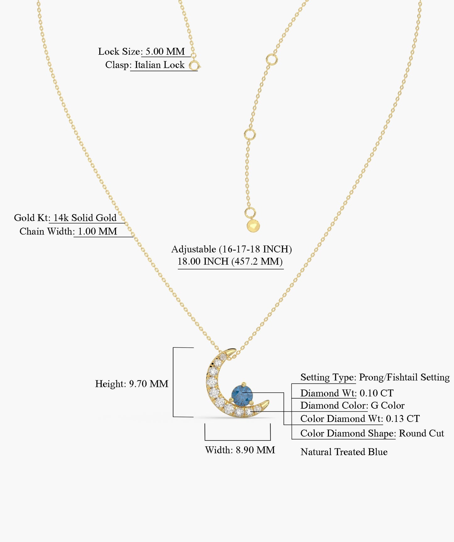 14K Gold Starry Moonlight Pendant
