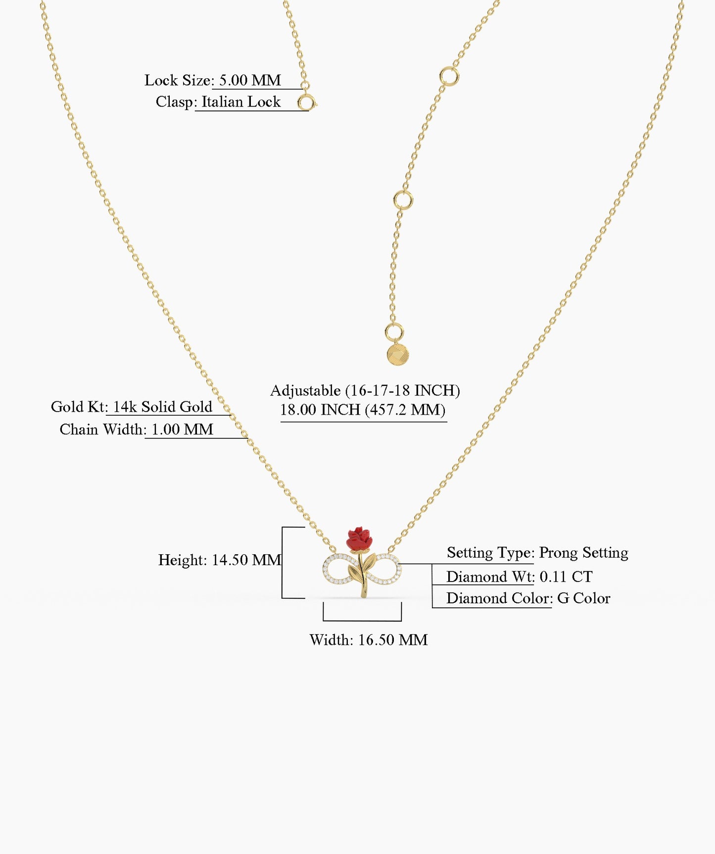 14K Gold Rose Infinity Necklace