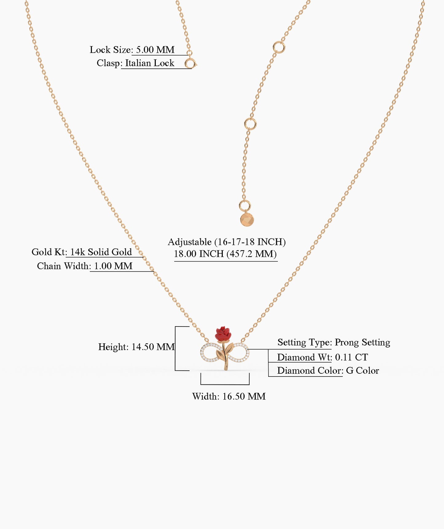 14K Gold Rose Infinity Necklace