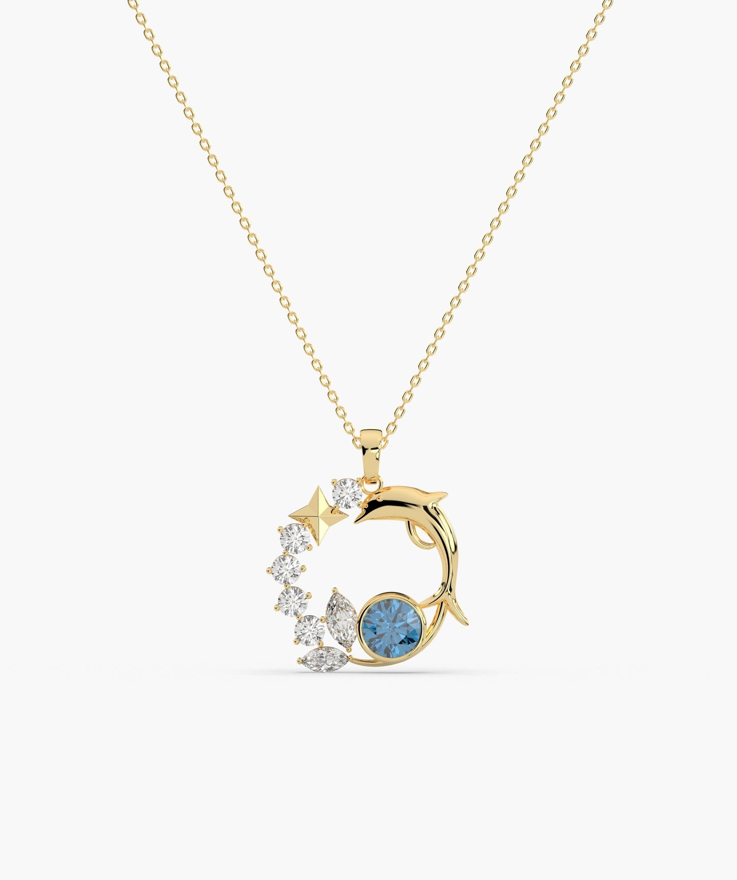 14K Starry Ocean Dolphin Pendant