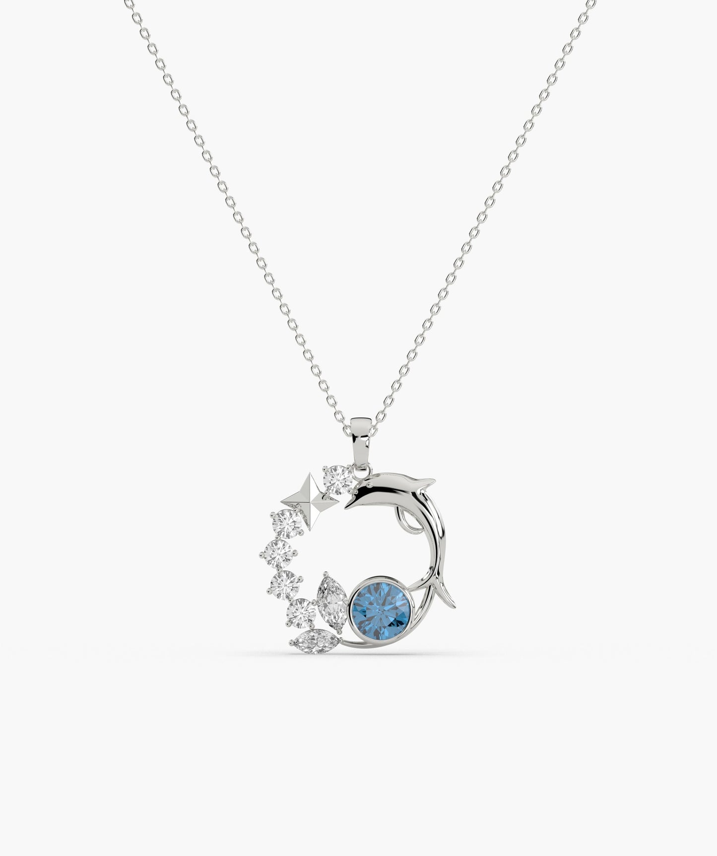 14K Starry Ocean Dolphin Pendant