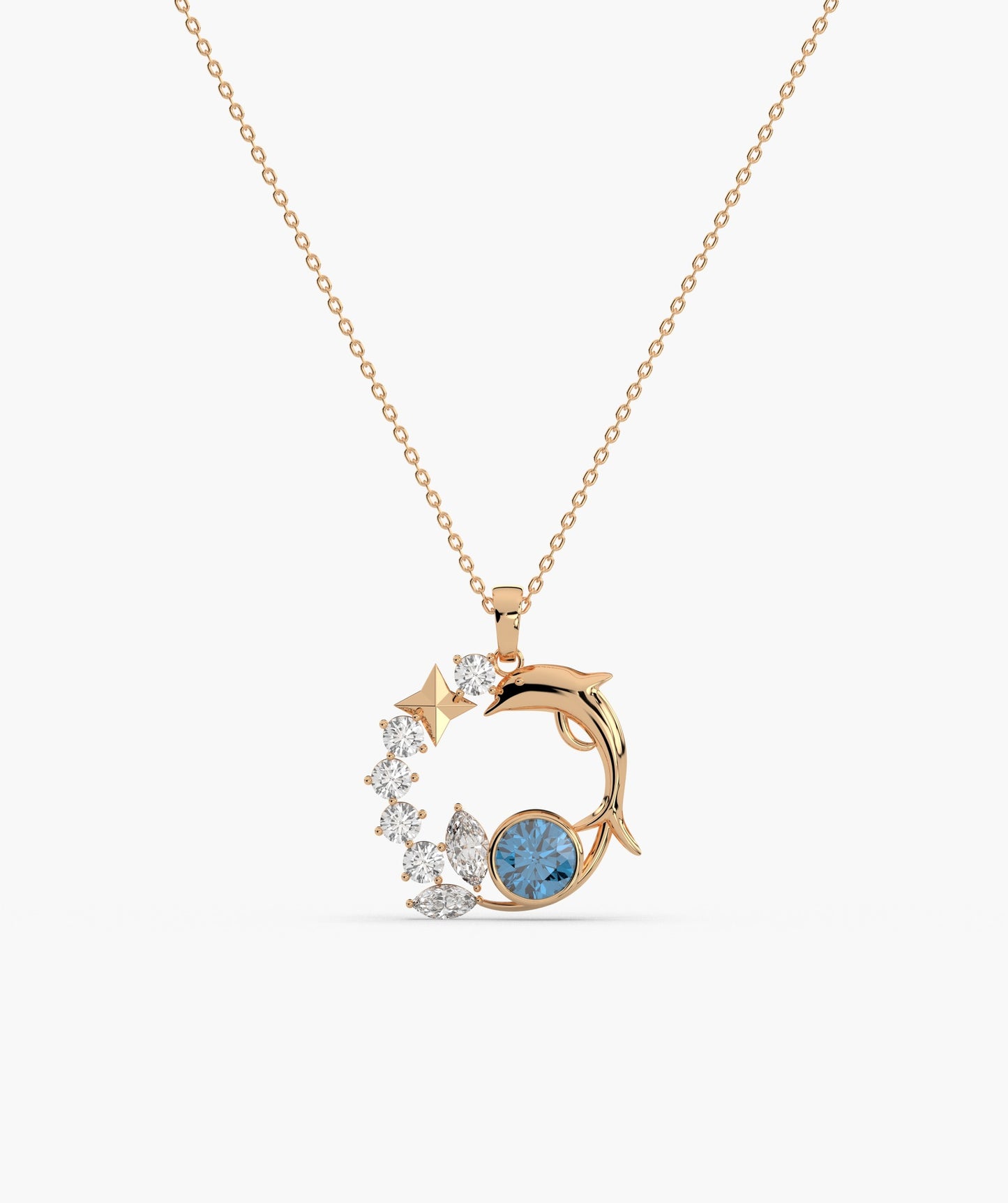14K Starry Ocean Dolphin Pendant