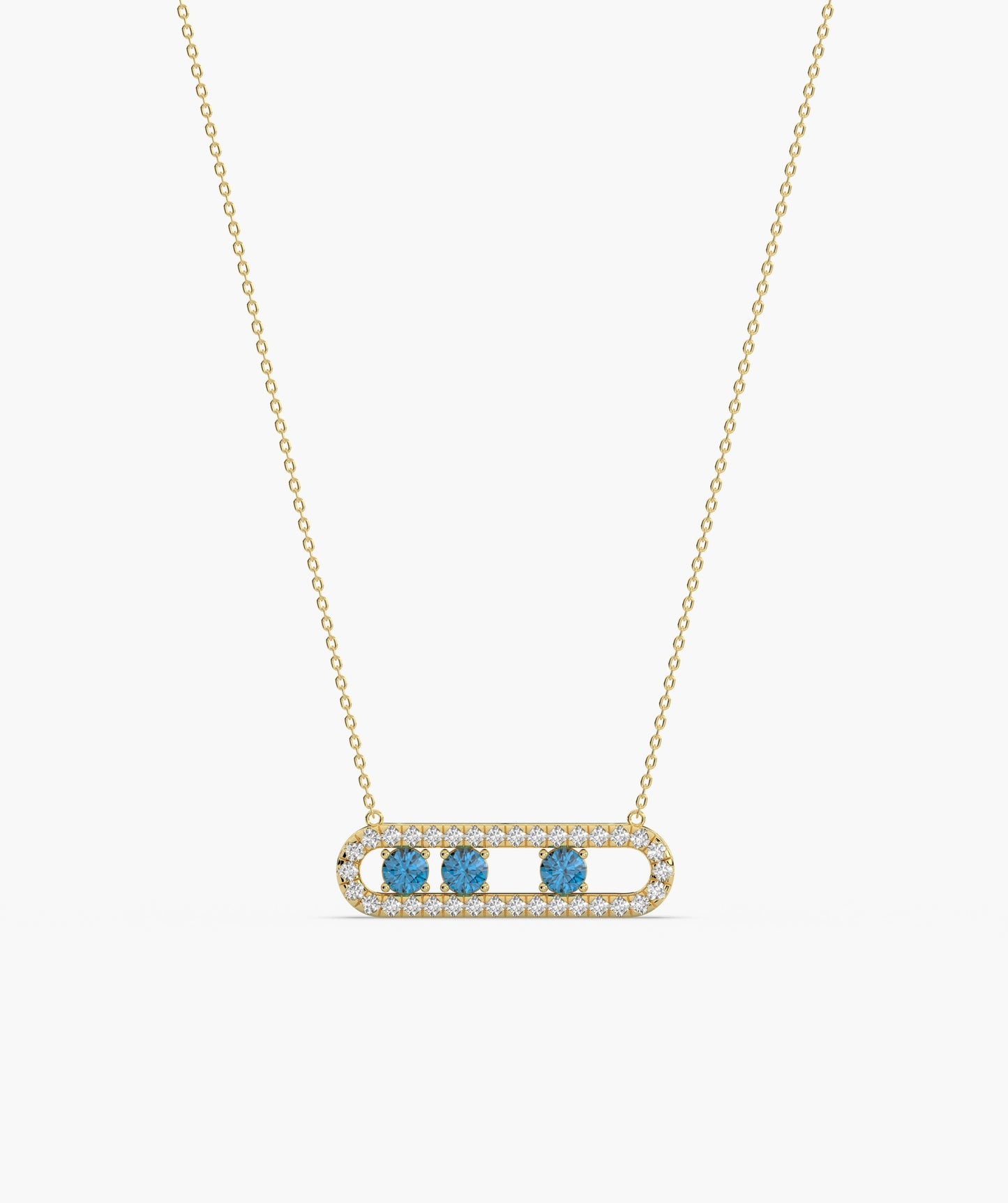 14K Gold Vertical Bar Movable Necklace with Blue Accents