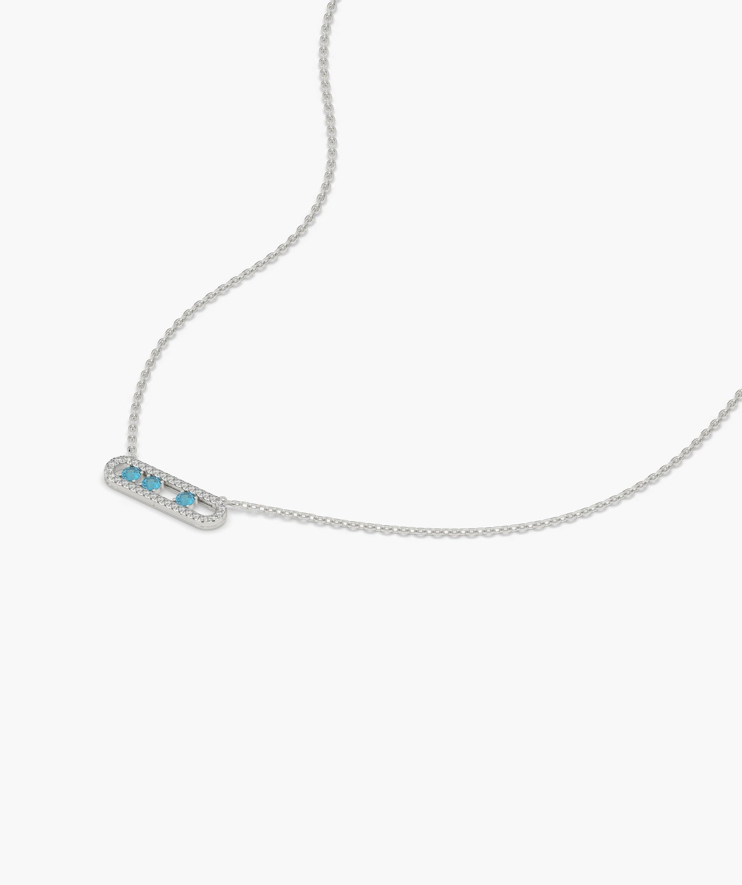 14K Gold Vertical Bar Movable Necklace with Blue Accents