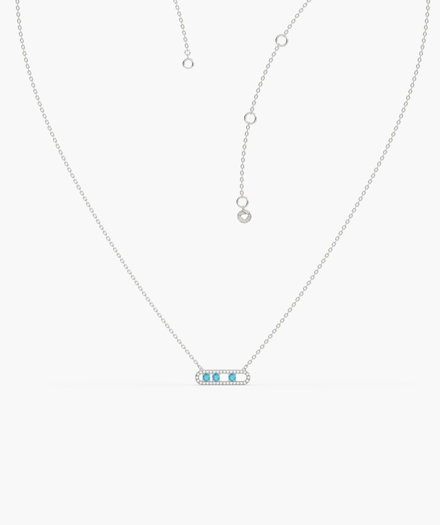 14K Gold Vertical Bar Movable Necklace with Blue Accents