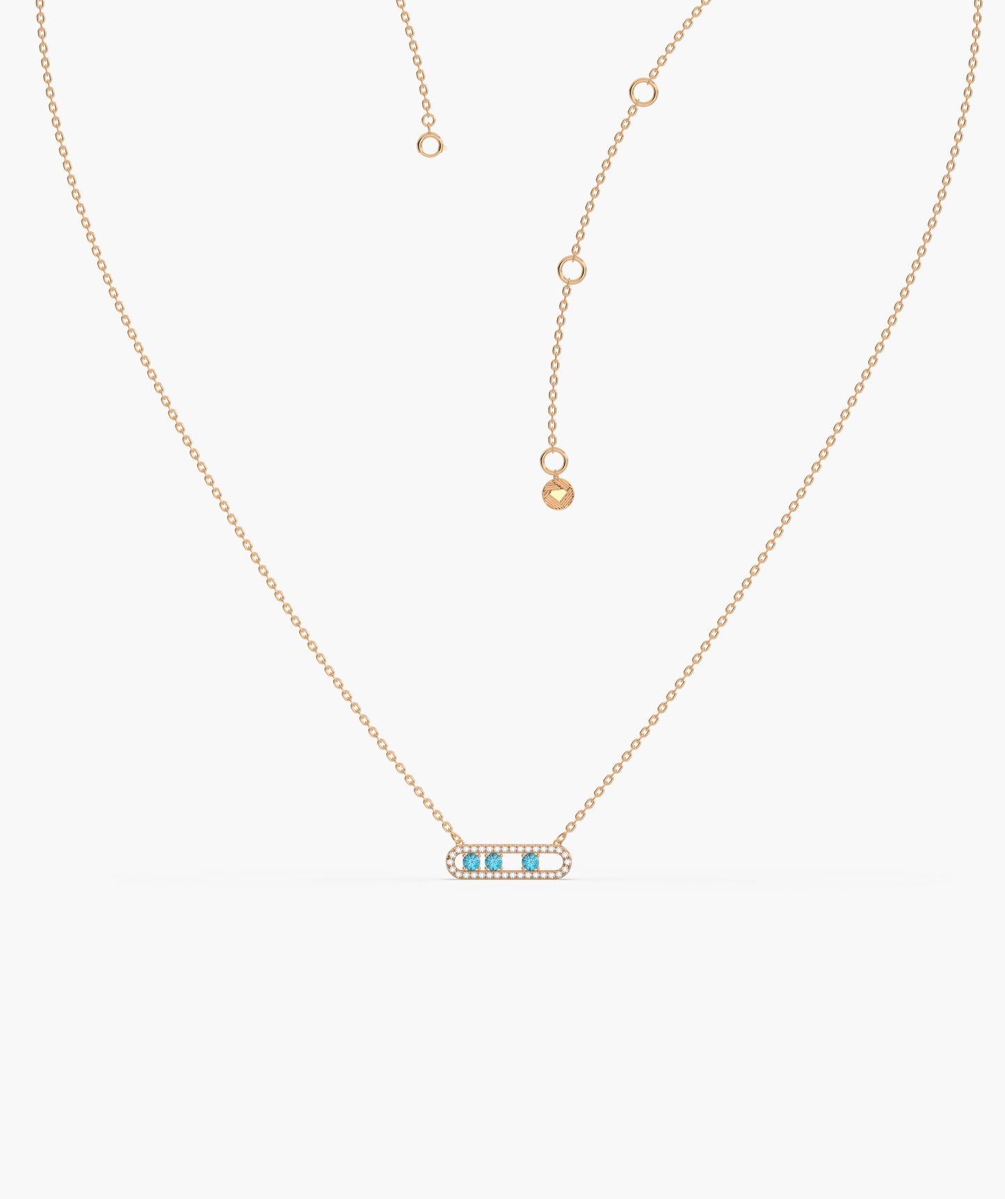 14K Gold Vertical Bar Movable Necklace with Blue Accents