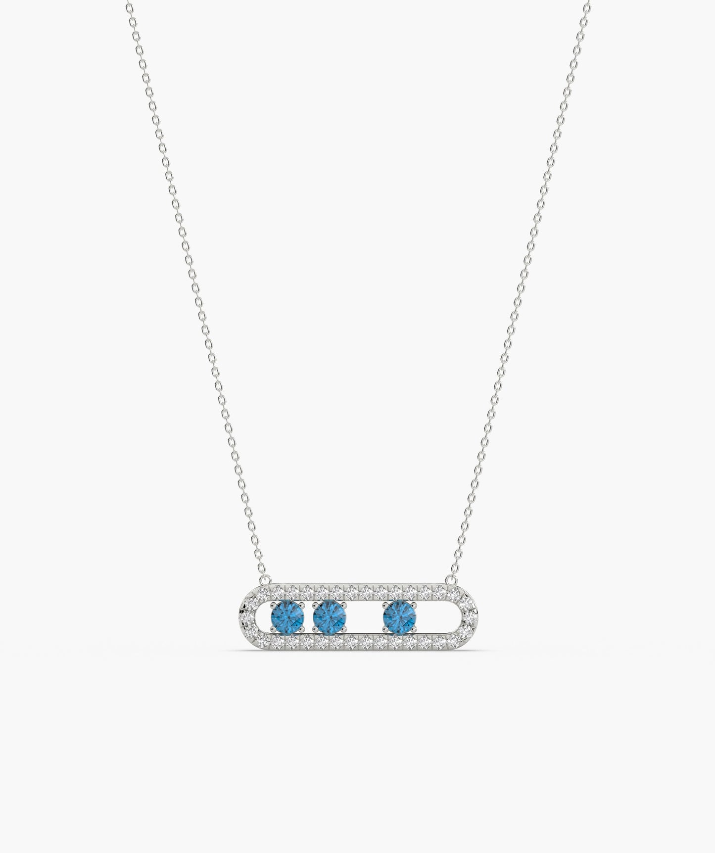 14K Gold Vertical Bar Movable Necklace with Blue Accents