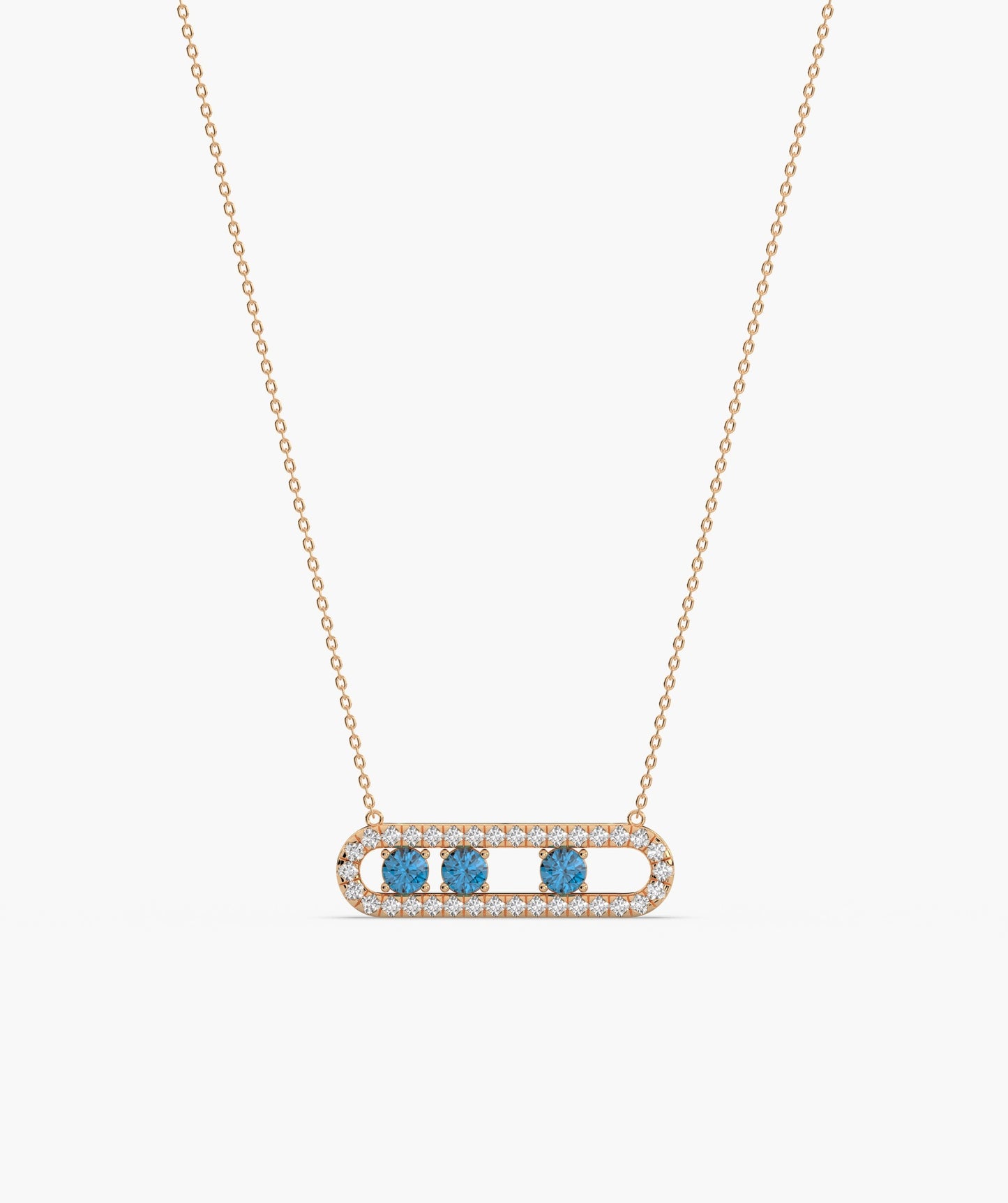 14K Gold Vertical Bar Movable Necklace with Blue Accents