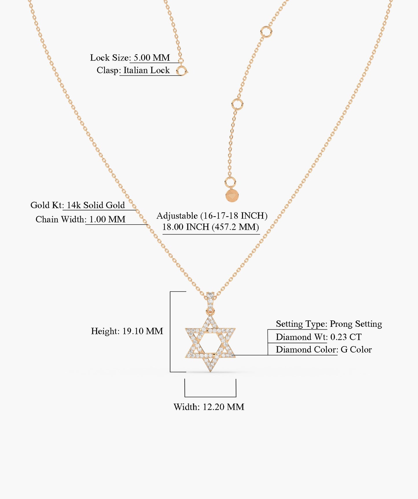 14K Gold Star of David Pendant