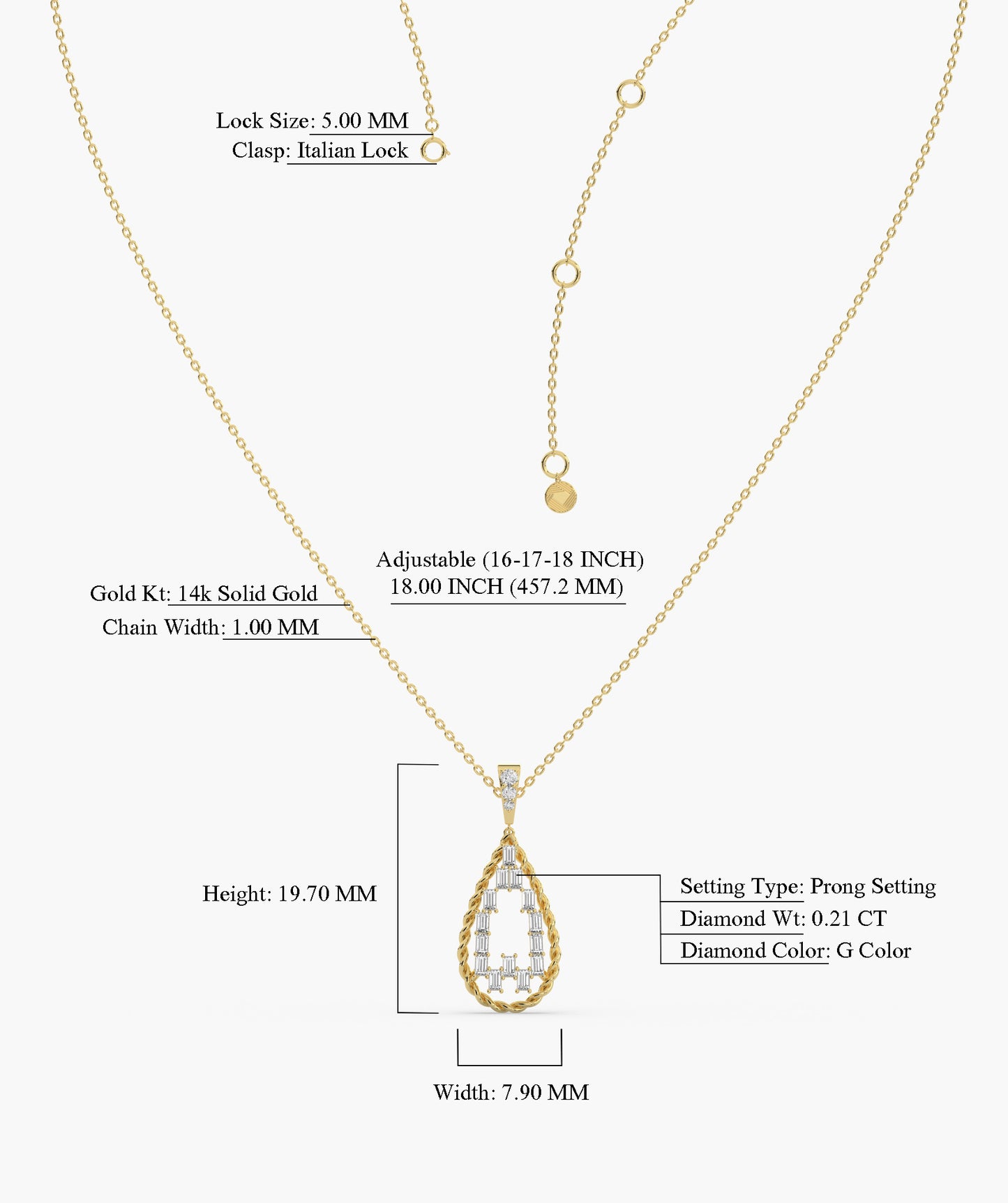 14K Lattice Teardrop Pendant