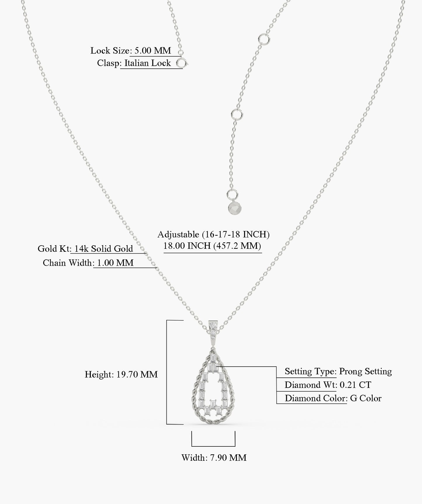 14K Lattice Teardrop Pendant