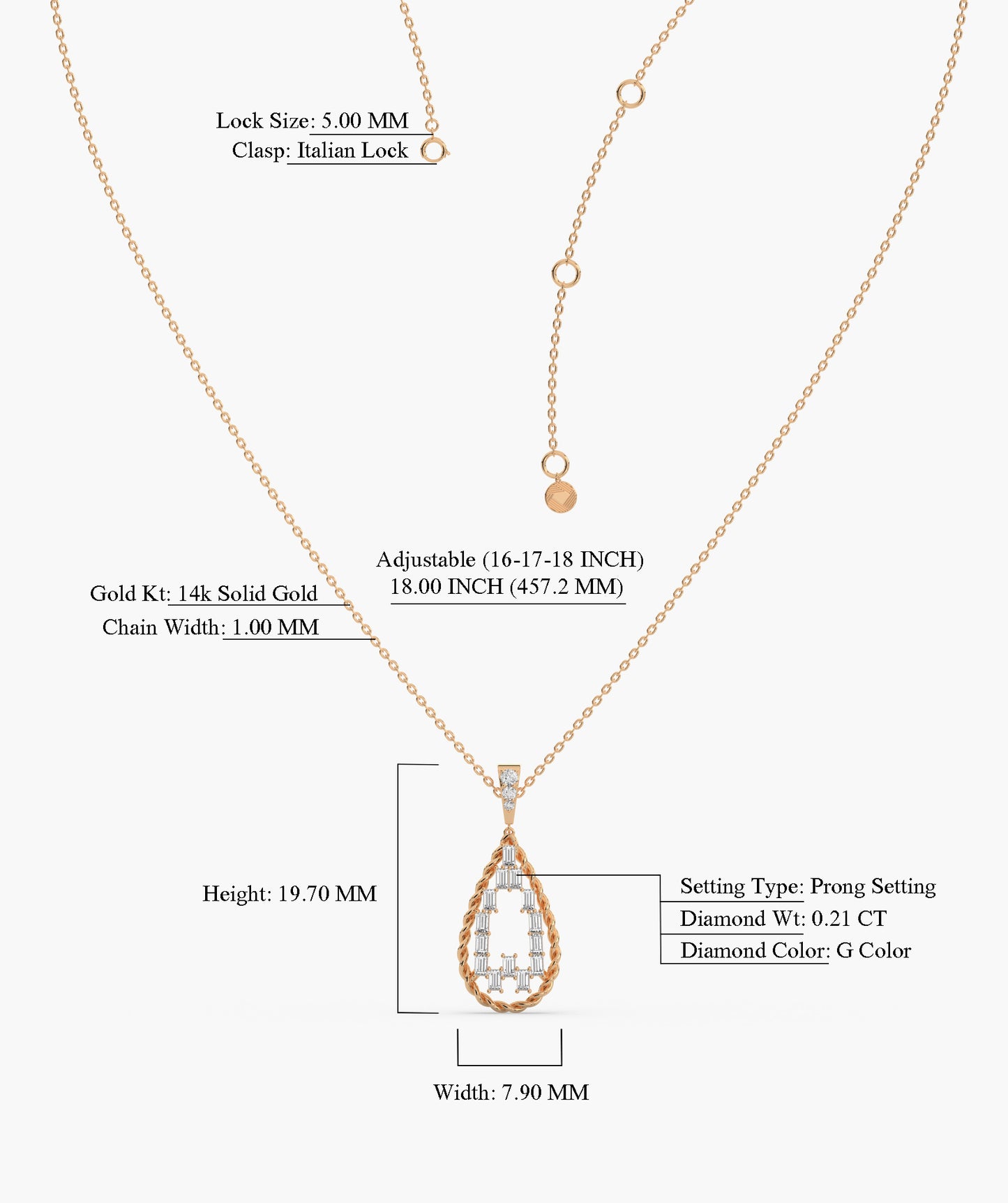 14K Lattice Teardrop Pendant