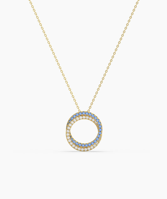 Gold & Blue Diamond Open Circle Necklace