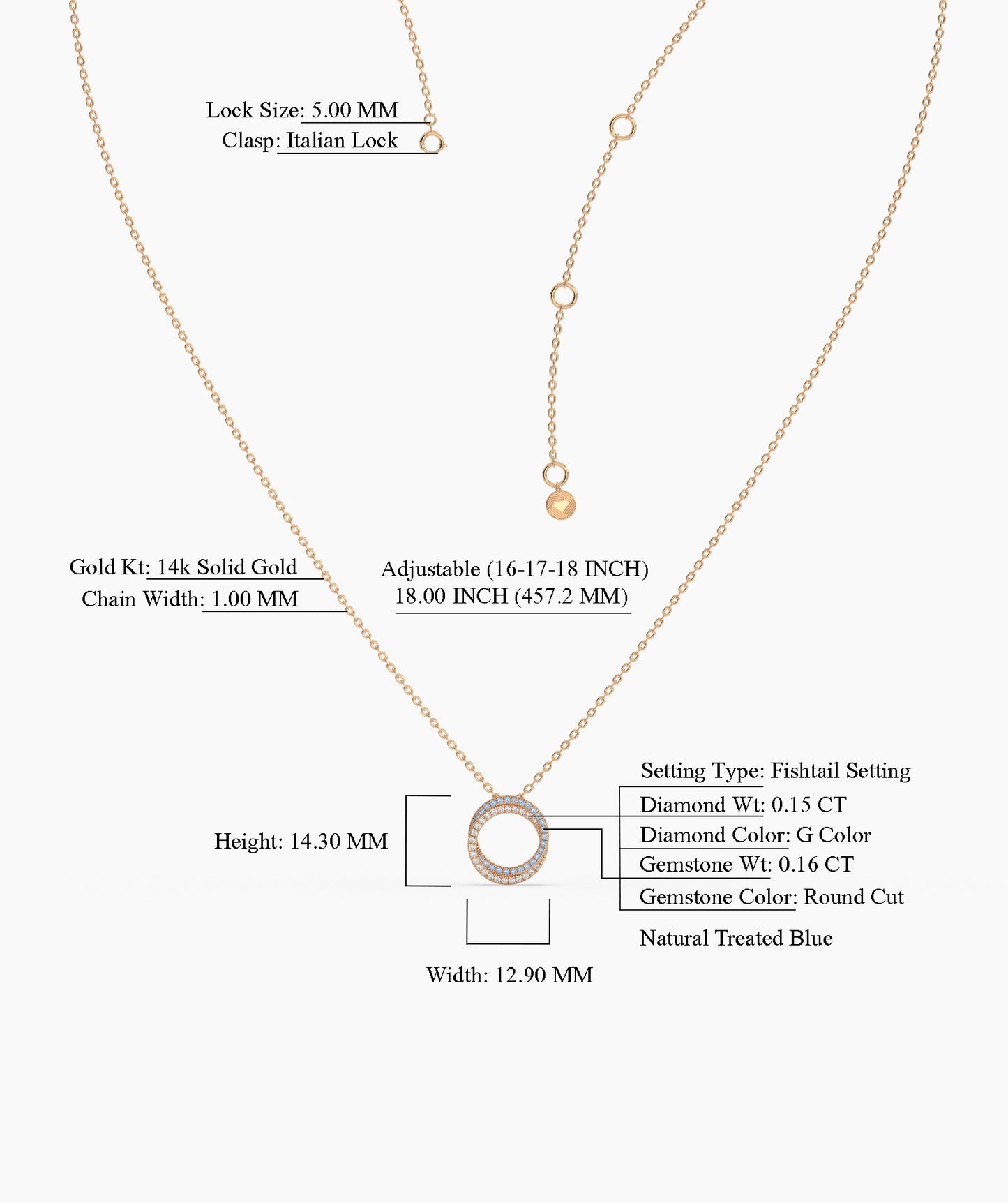 Gold & Blue Diamond Open Circle Necklace