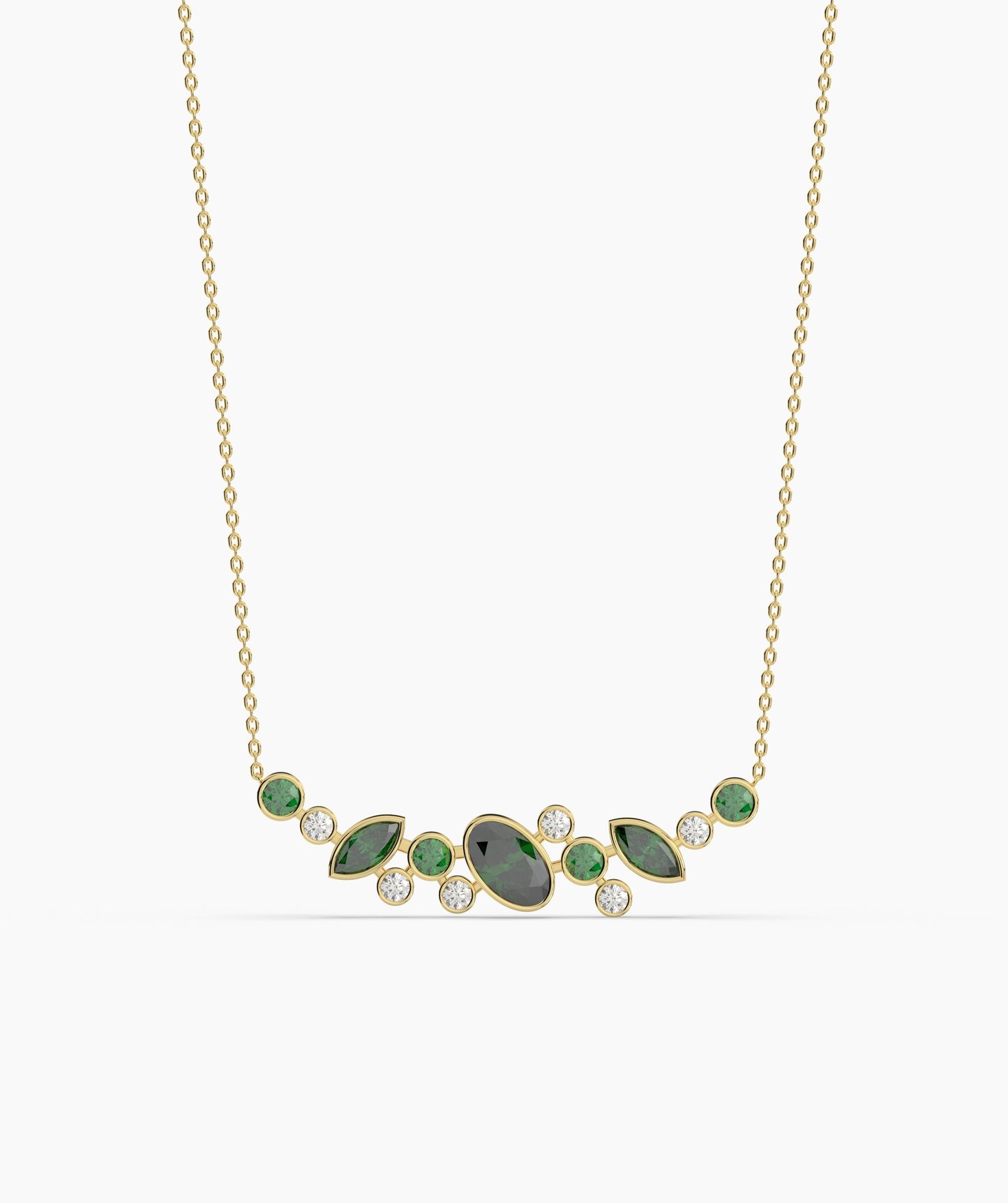 Green Gemstone & Diamond Cluster Necklace