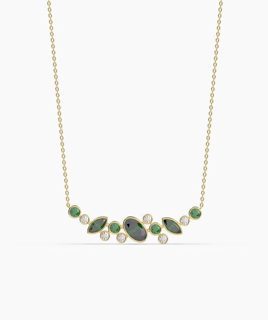 Green Gemstone & Diamond Cluster Necklace