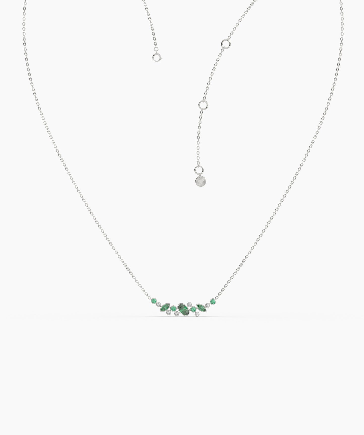 Green Gemstone & Diamond Cluster Necklace