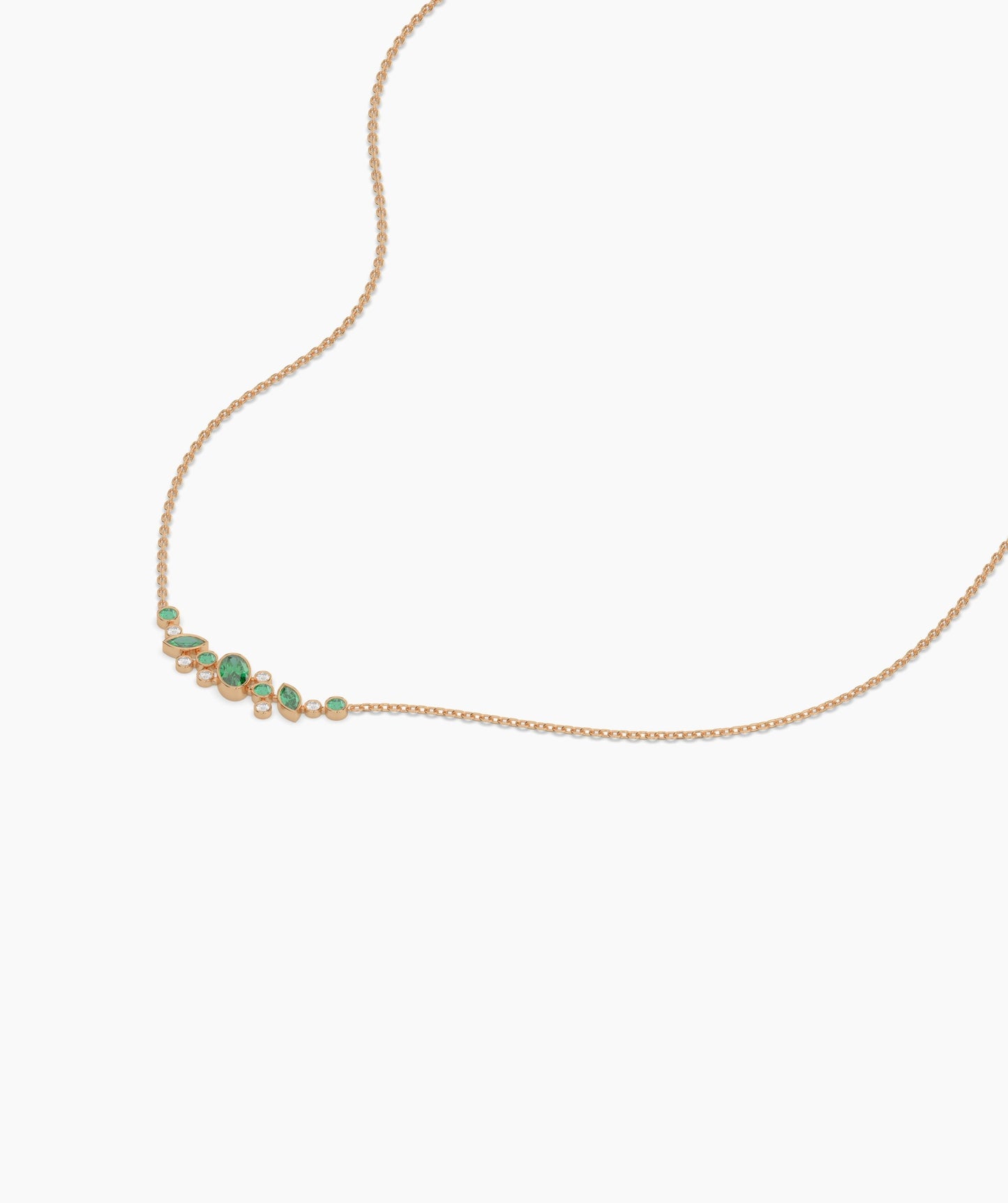 Green Gemstone & Diamond Cluster Necklace