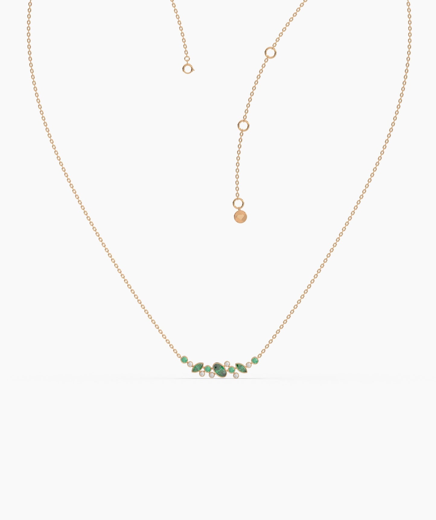 Green Gemstone & Diamond Cluster Necklace