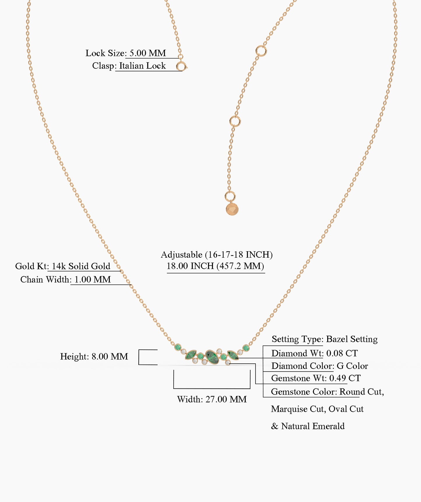 Green Gemstone & Diamond Cluster Necklace