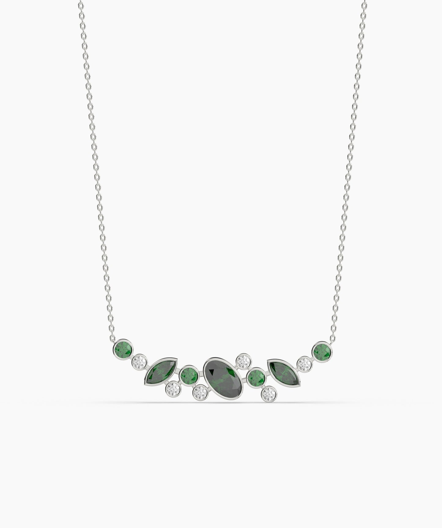 Green Gemstone & Diamond Cluster Necklace