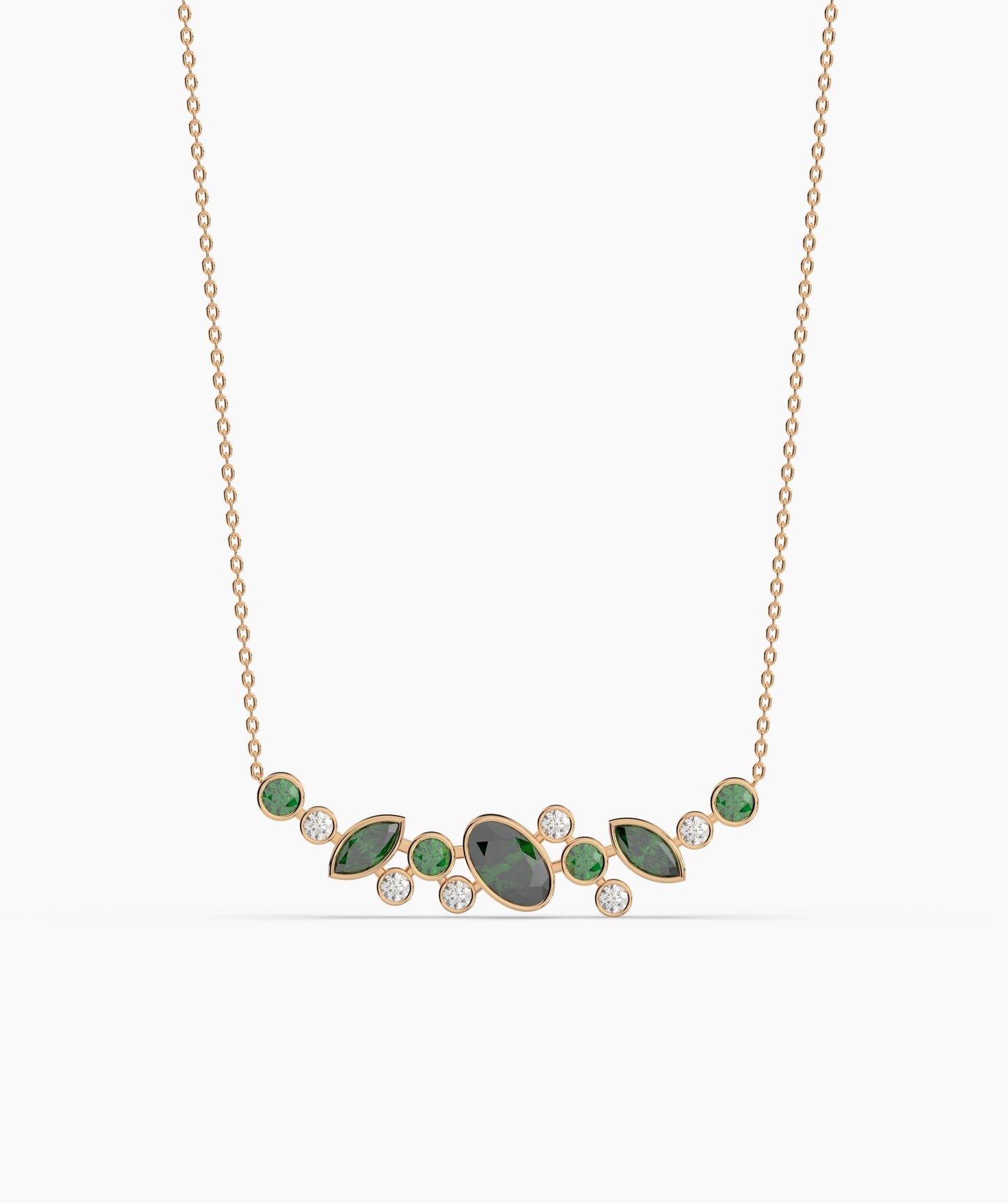 Green Gemstone & Diamond Cluster Necklace