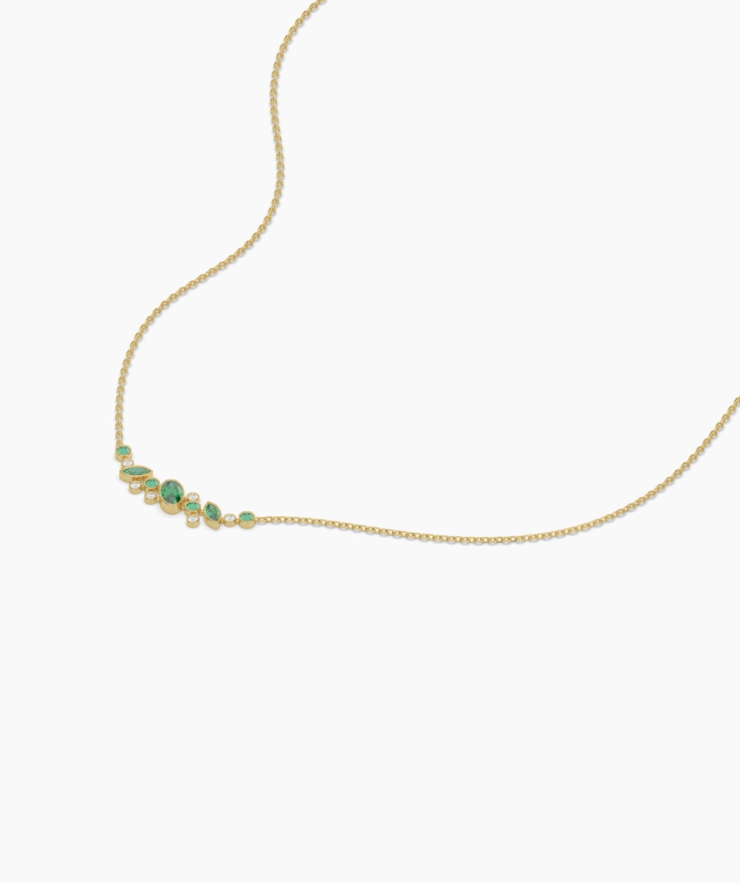 Green Gemstone & Diamond Cluster Necklace