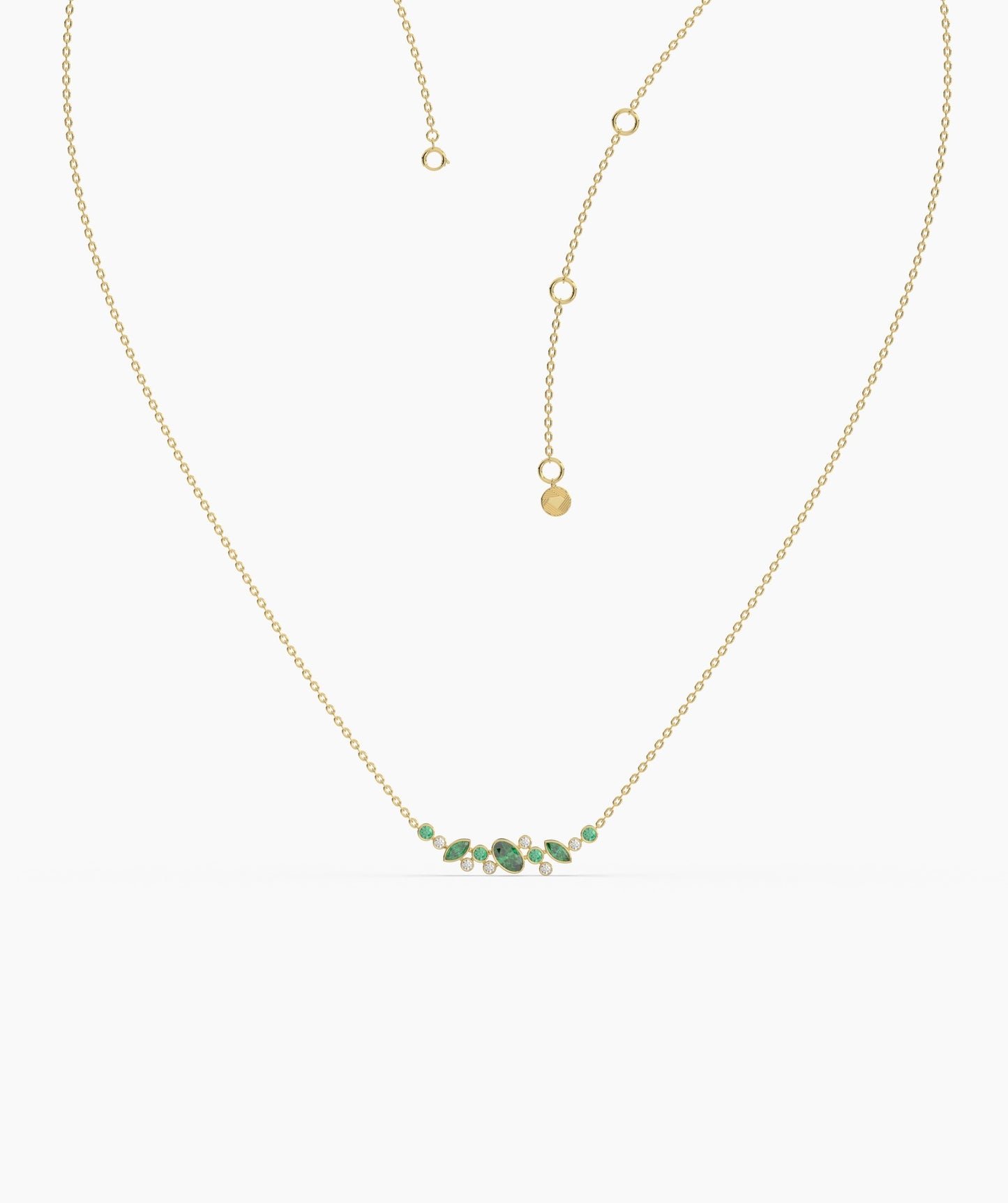 Green Gemstone & Diamond Cluster Necklace