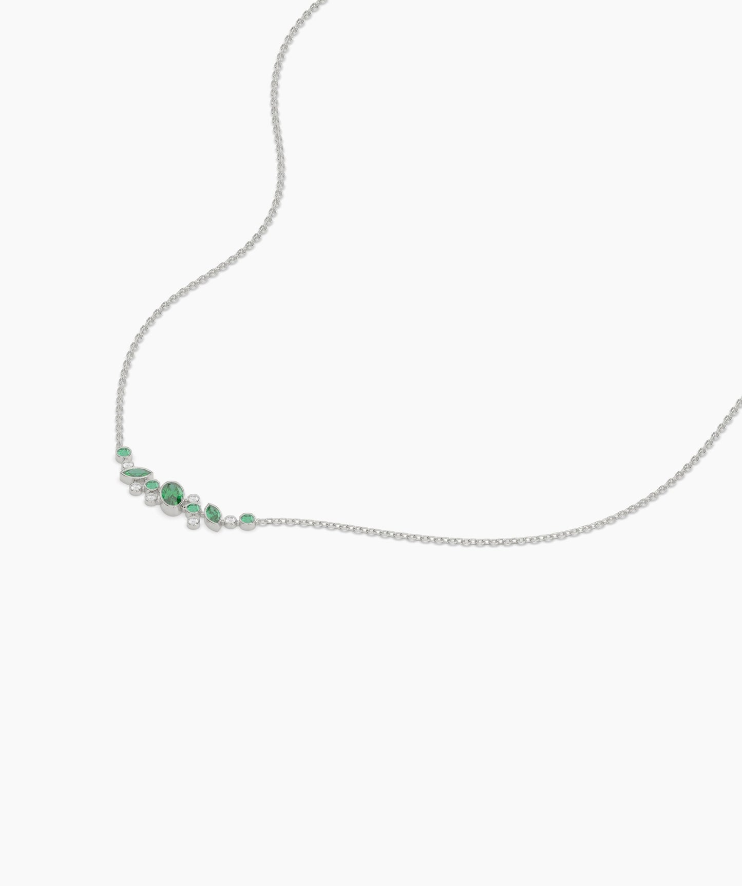 Green Gemstone & Diamond Cluster Necklace