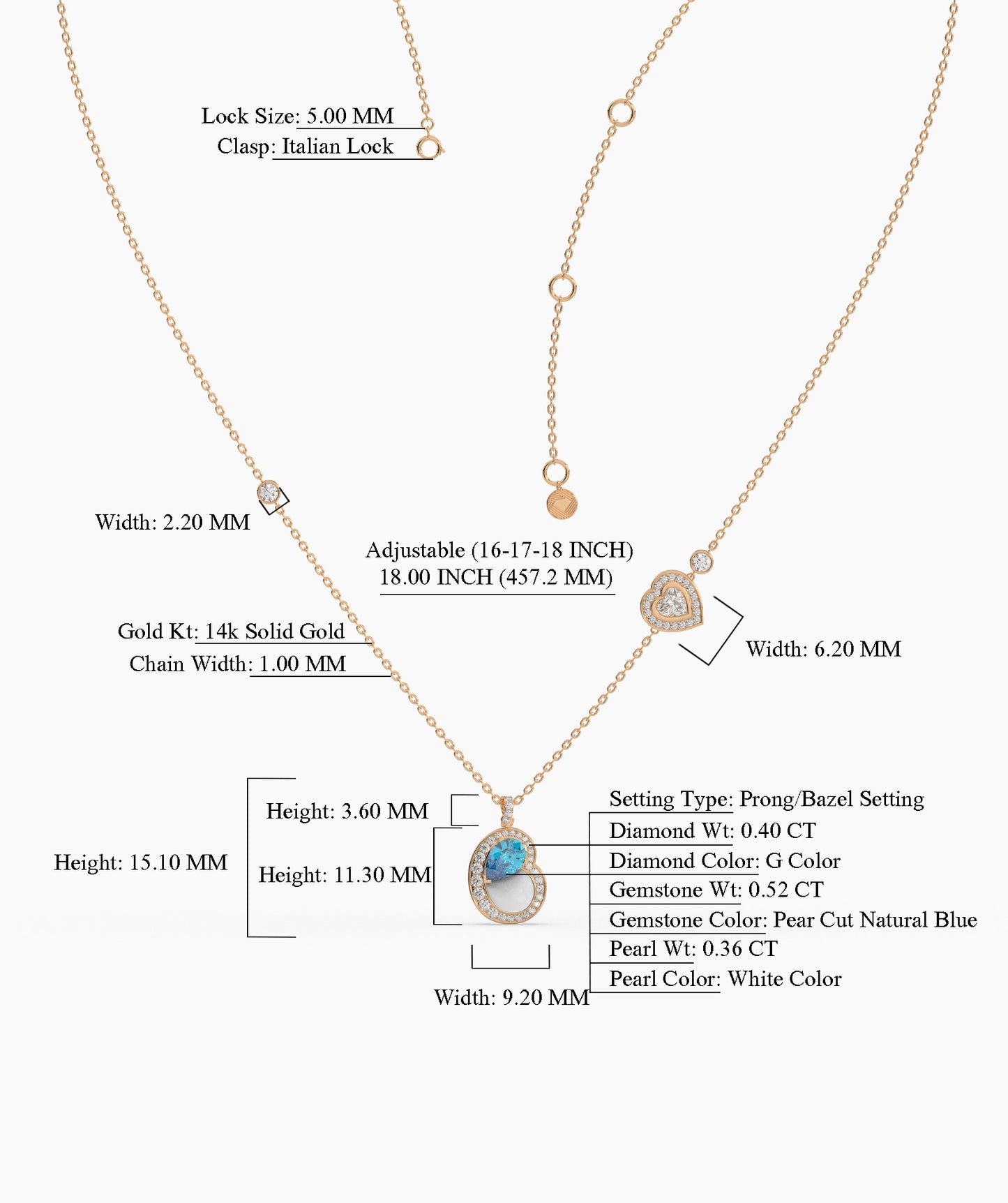 Double Heart Blue Gemstone Necklace