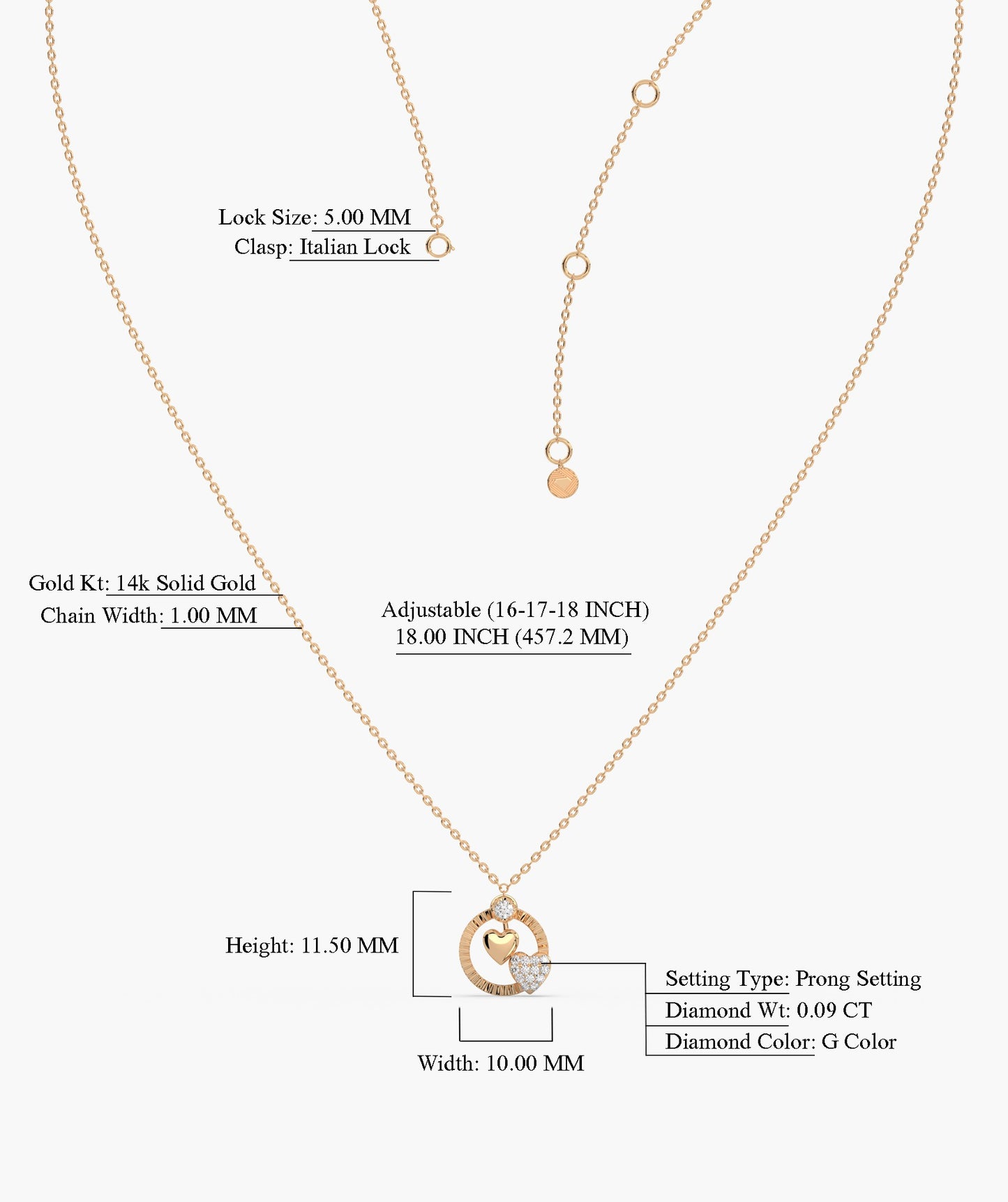 Textured Circle & Duo Heart Necklace