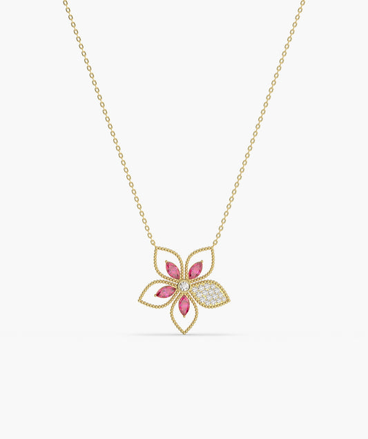Ruby Bloom 14K Gold Necklace