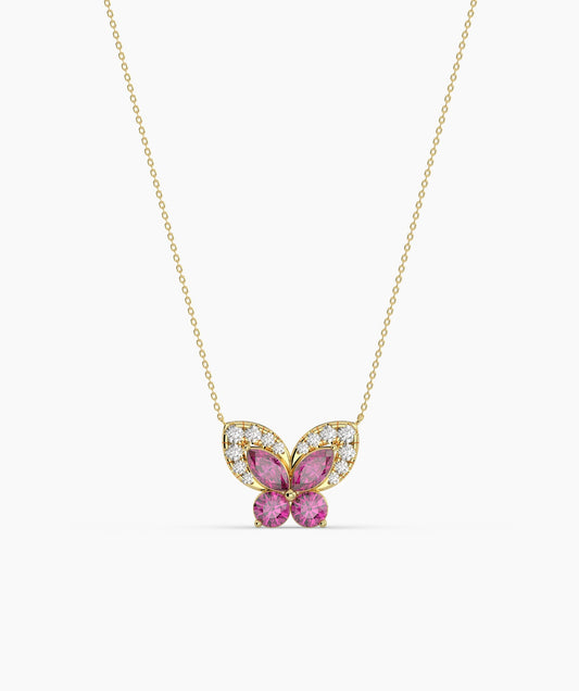 Ruby Butterfly Gold Necklace
