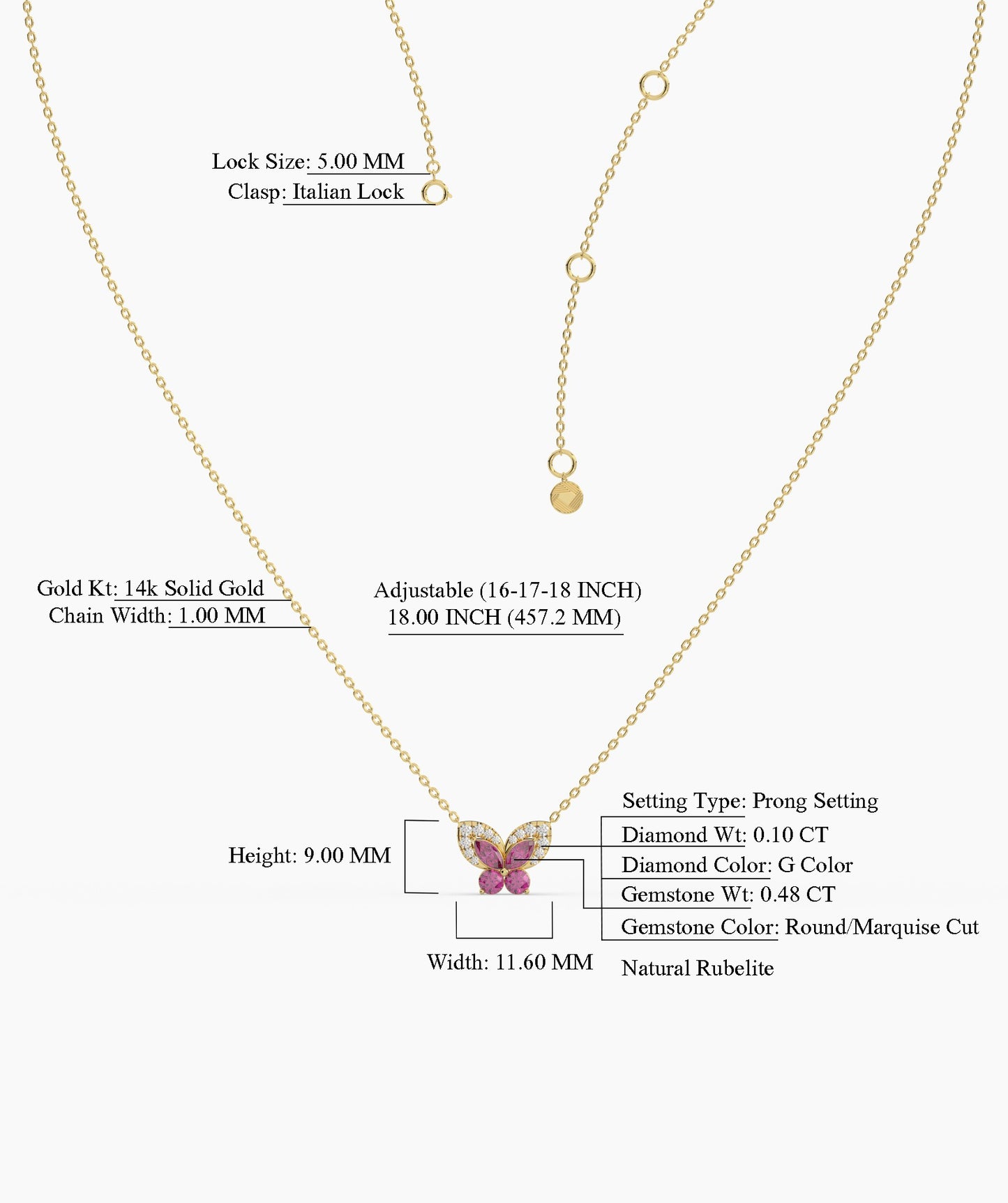 Ruby Butterfly Gold Necklace