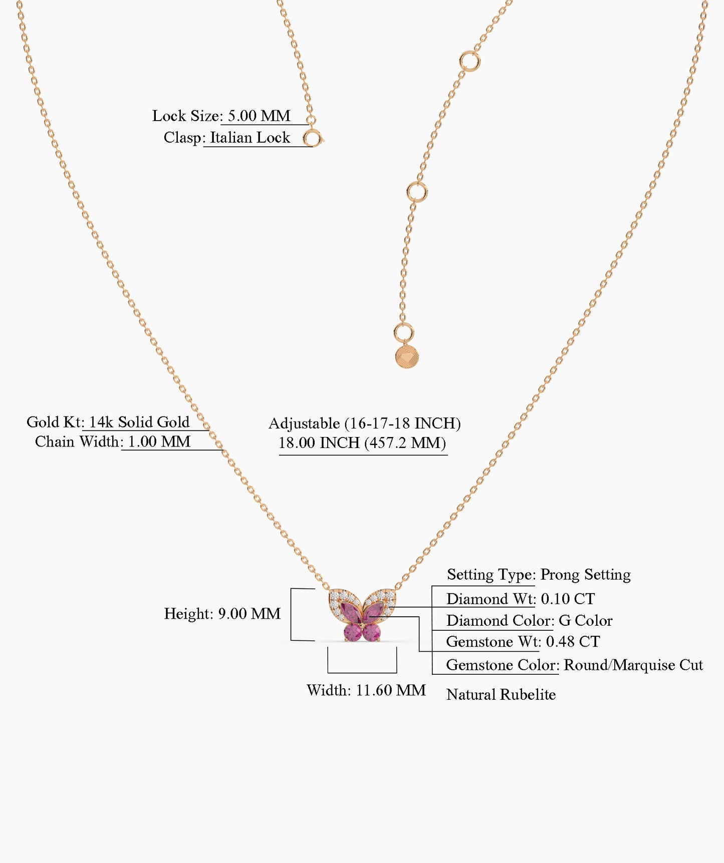 Ruby Butterfly Gold Necklace