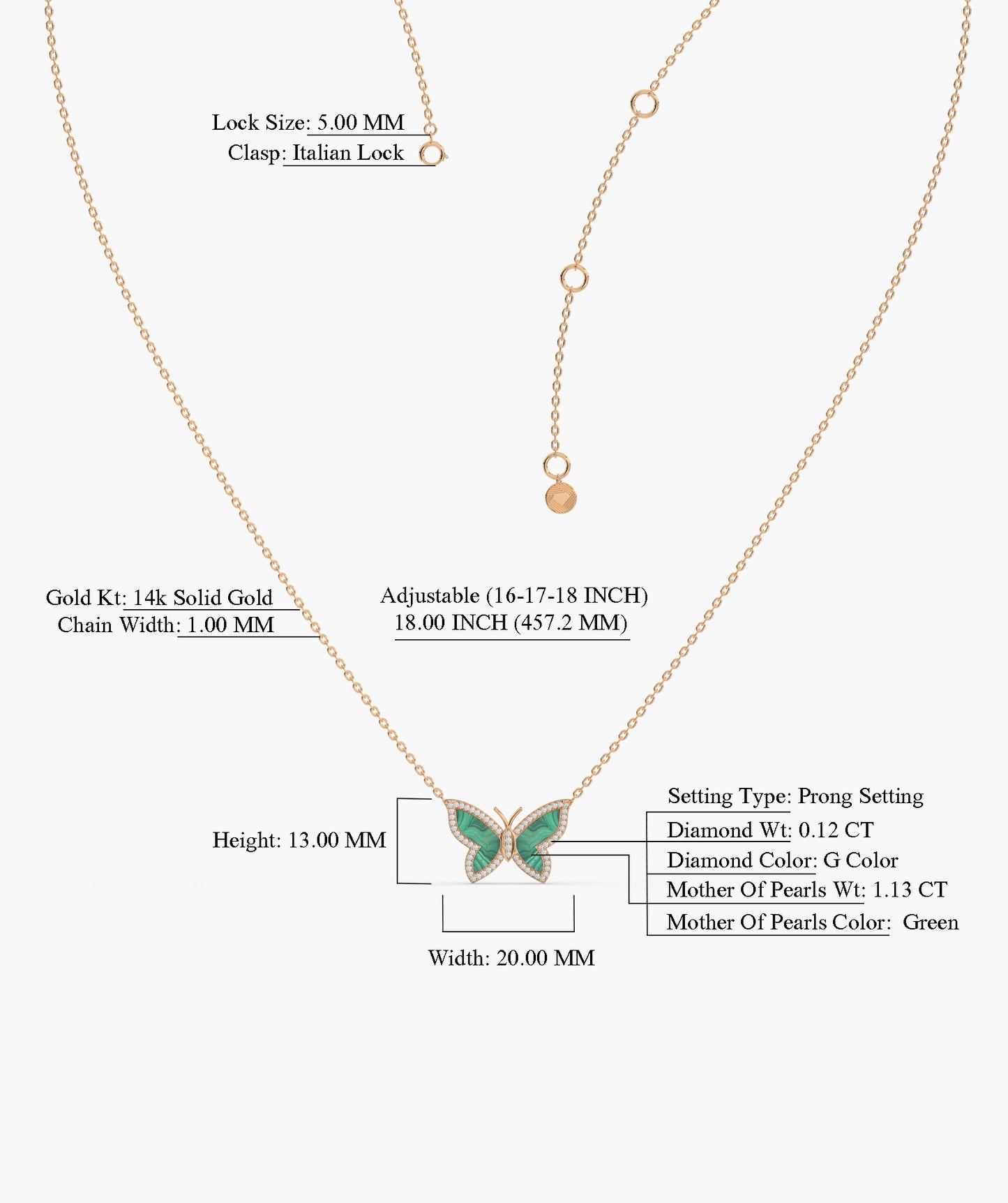 Malachite Butterfly Gold Necklace