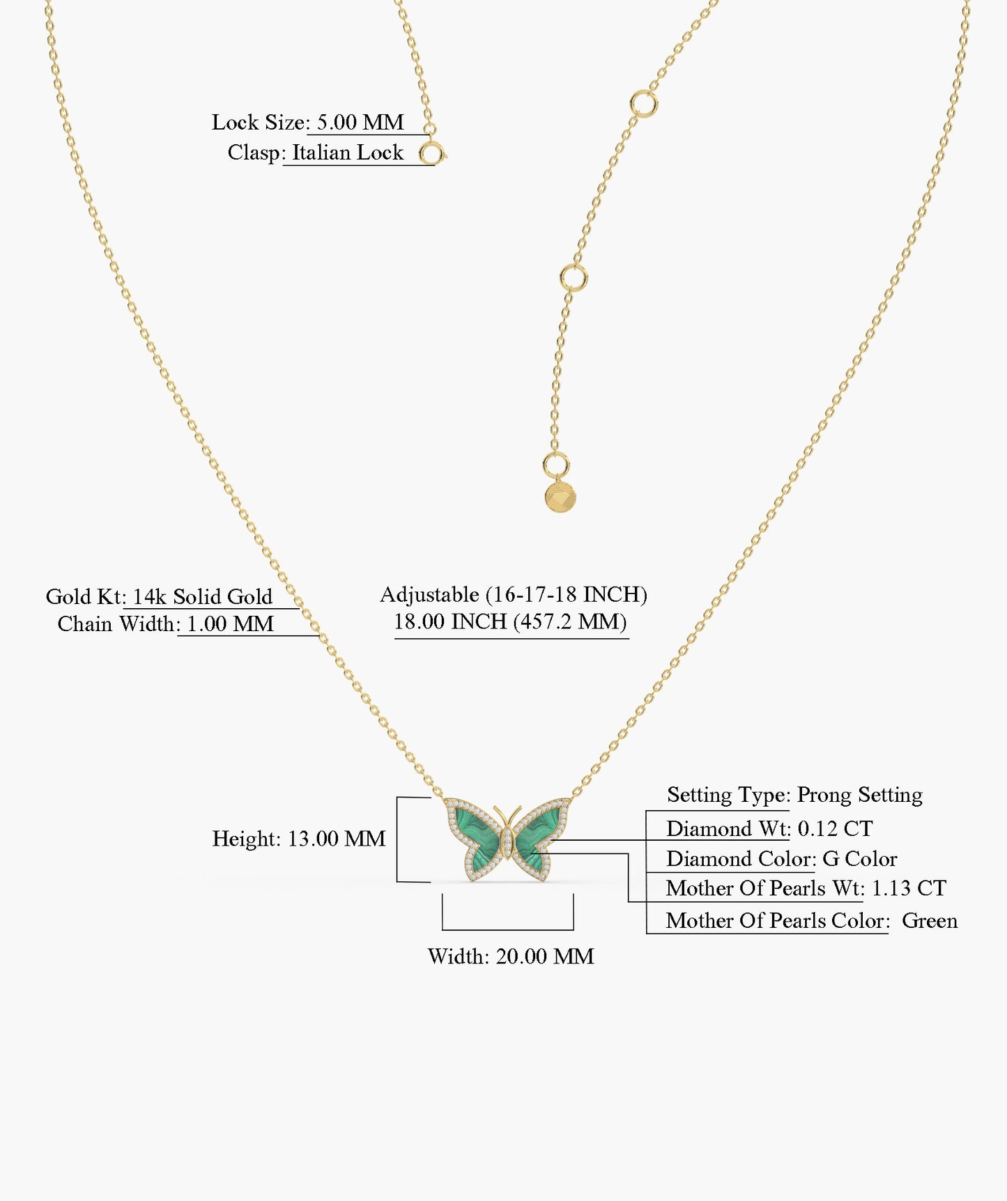 Malachite Butterfly Gold Necklace