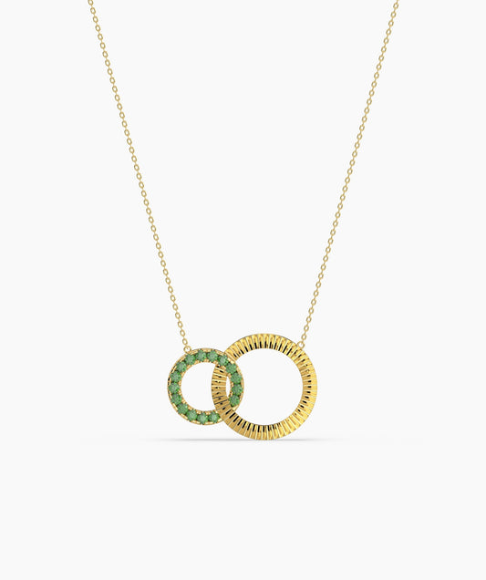 Dual Circle Emerald Gold Necklace