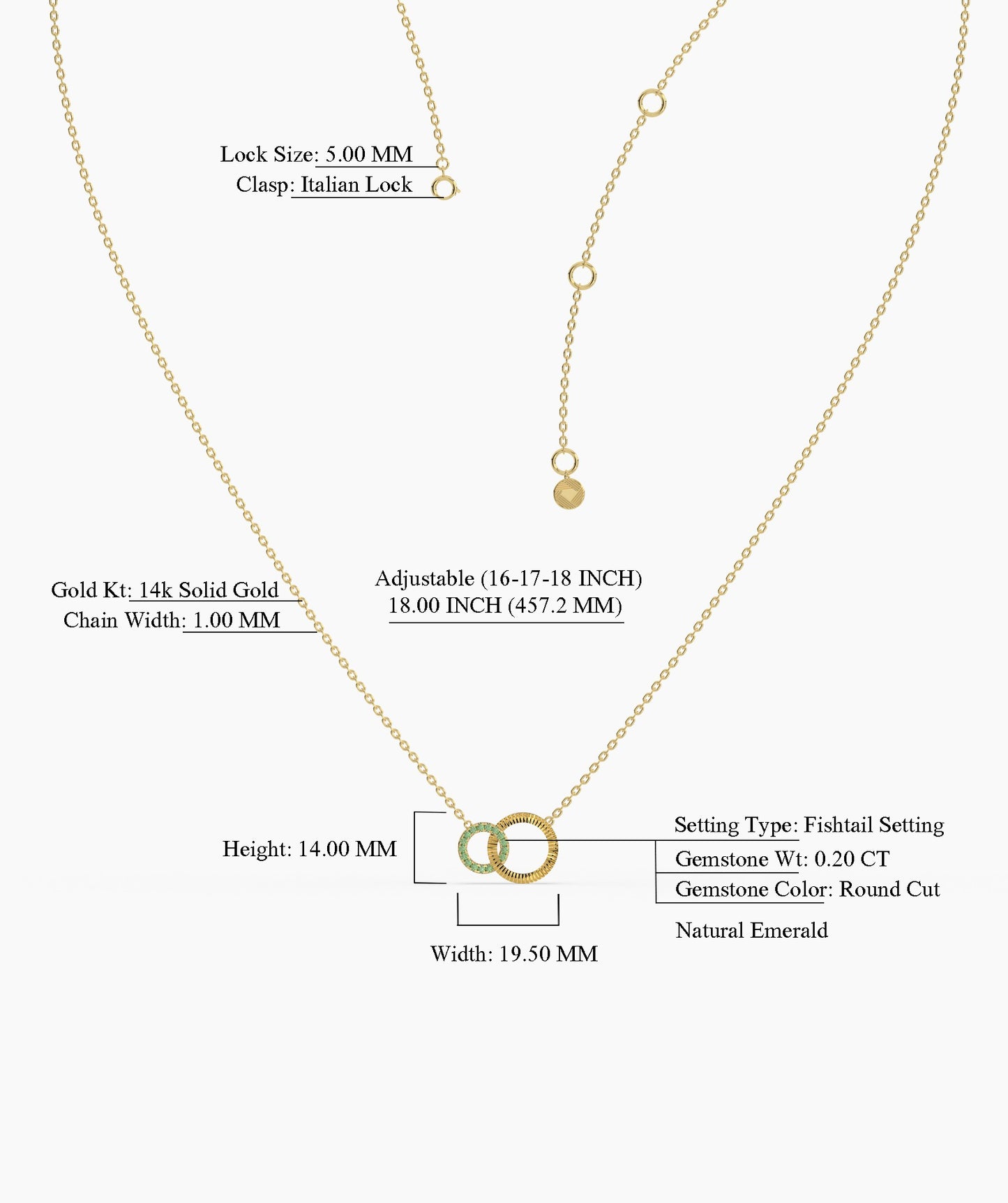 Dual Circle Emerald Gold Necklace