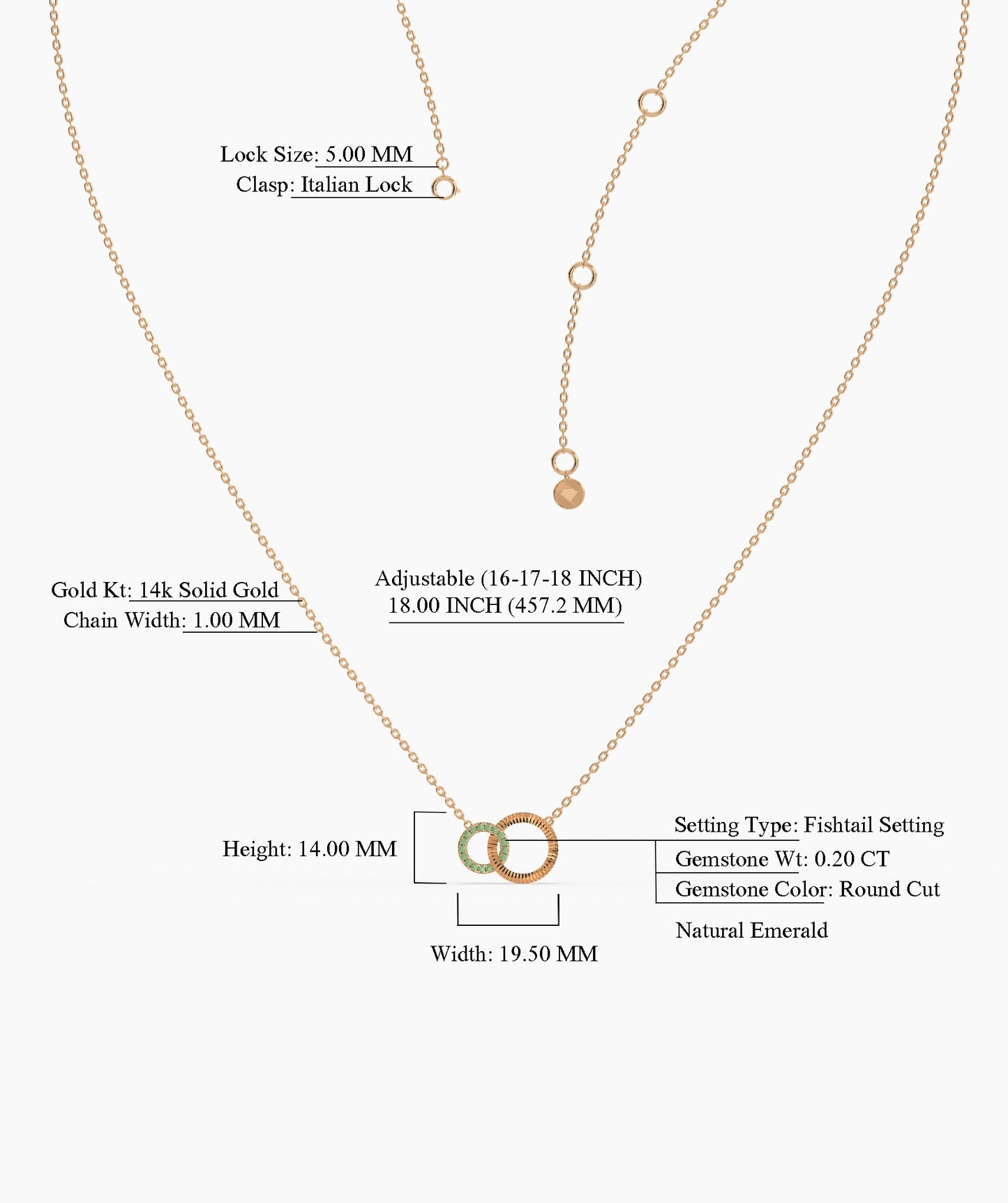 Dual Circle Emerald Gold Necklace